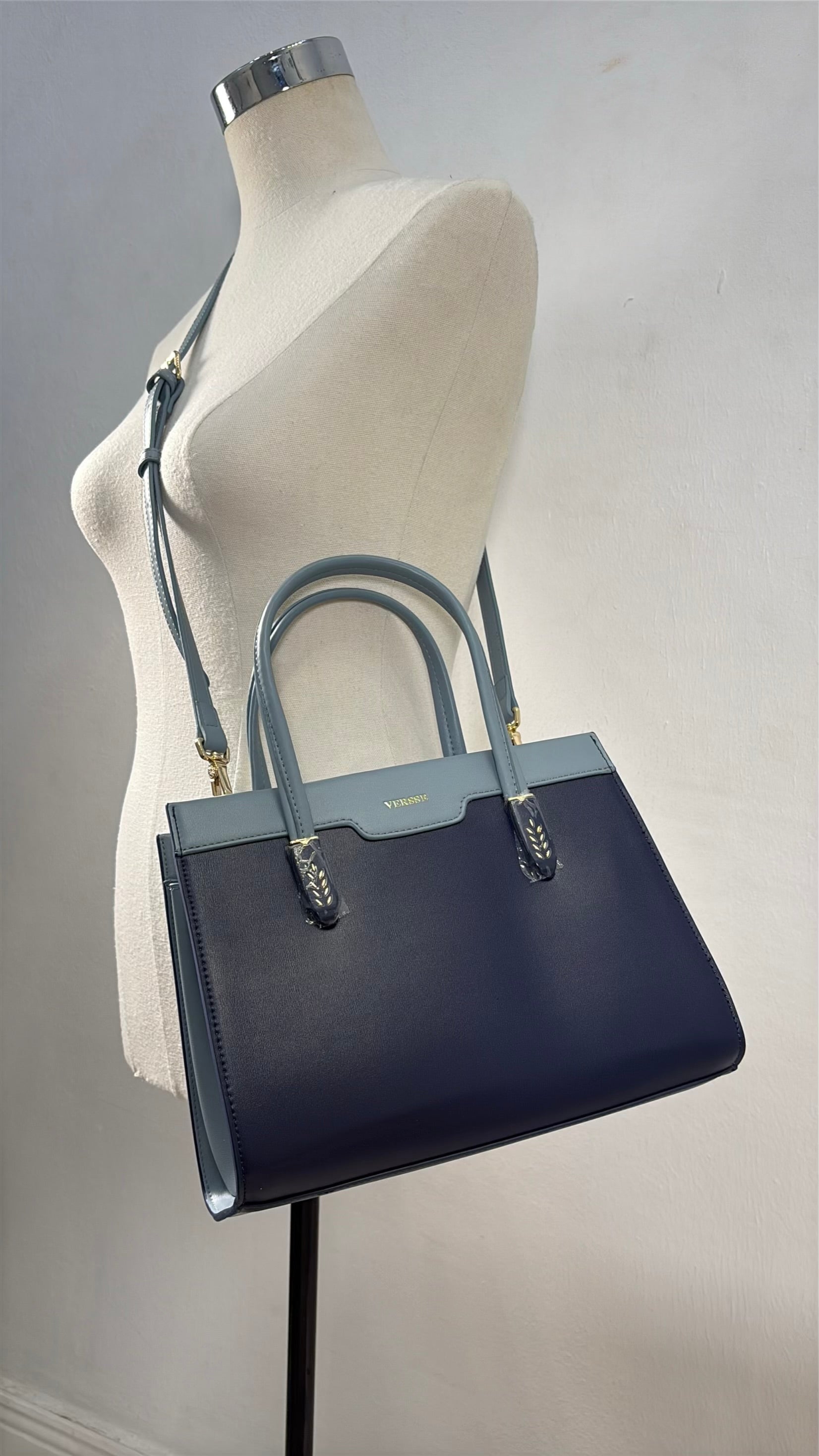 Versse Detail Handle Structured Bag in Navy