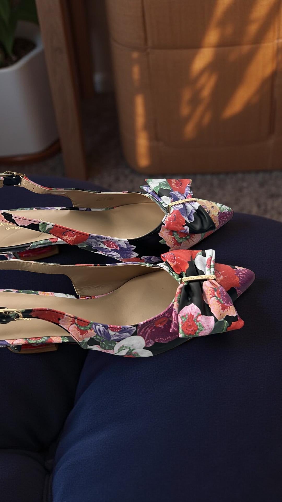 Andrew Marc Floral Leather Bow Detail Slingback Pump in Multi