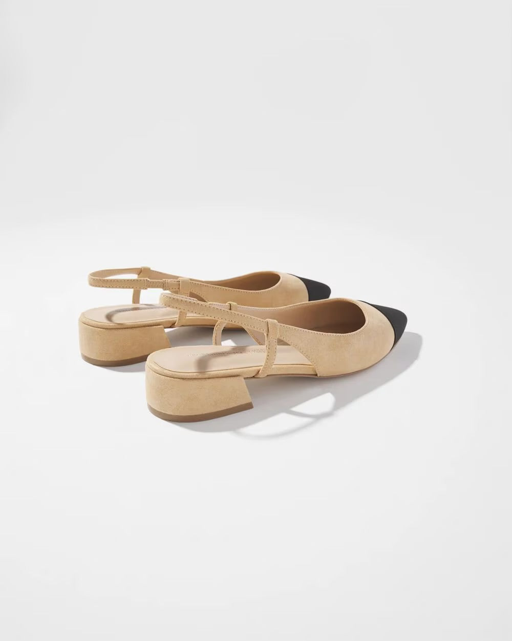 White House Black Market Toe Cap Block Heel Slingbacks in Light Tan