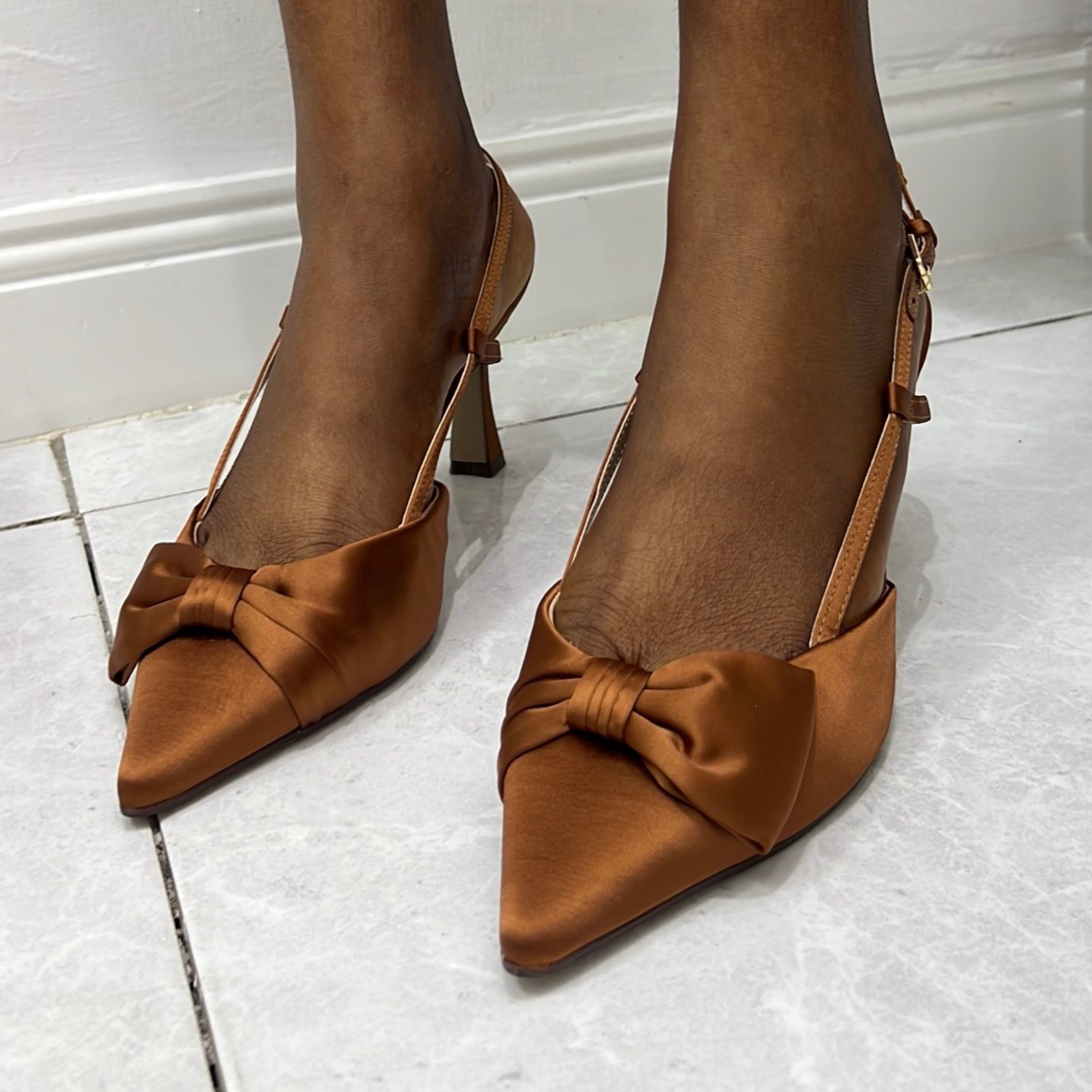 Essential Satin Slingback Heels in Brown