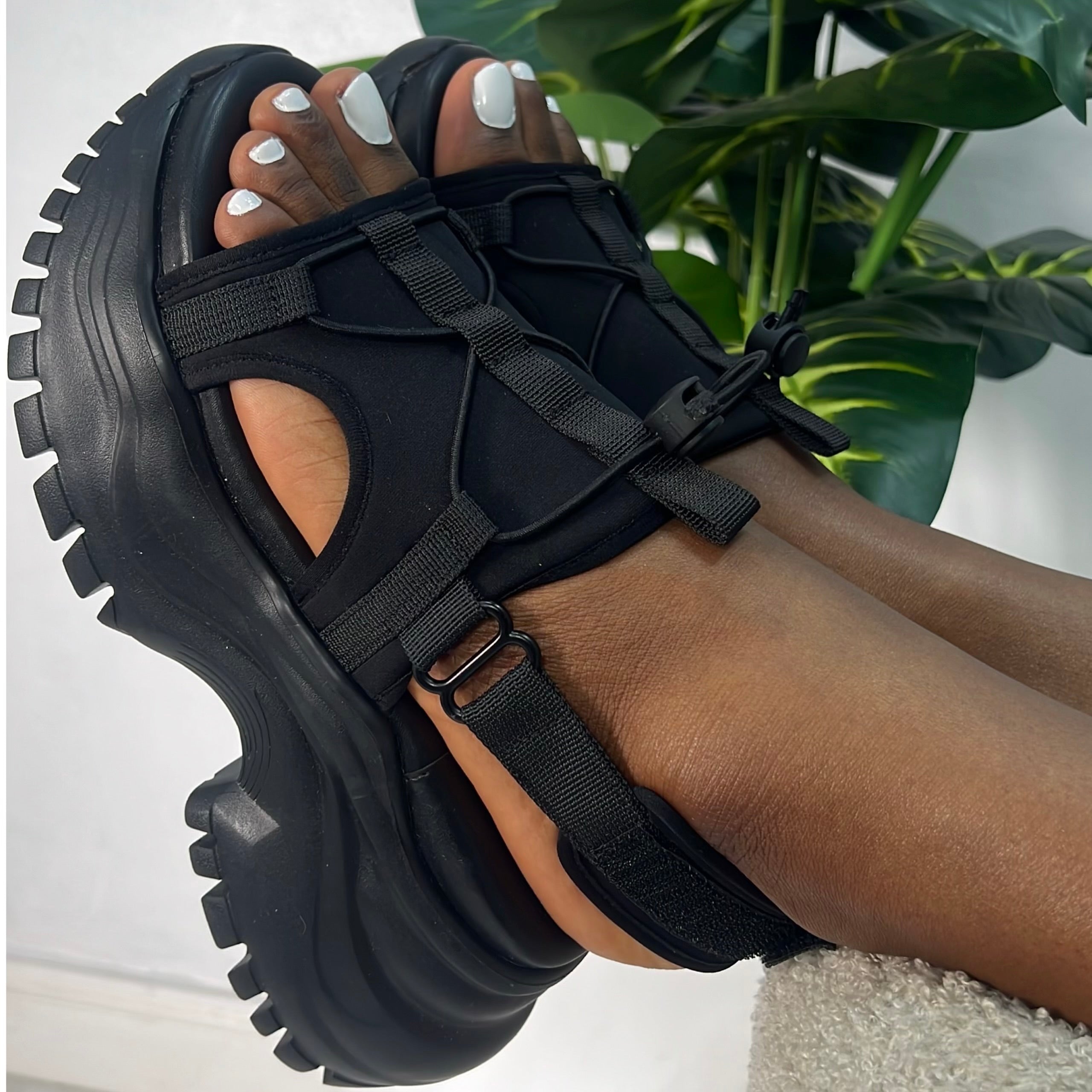 Studios Chunky Sole Velcro Sandal in Black
