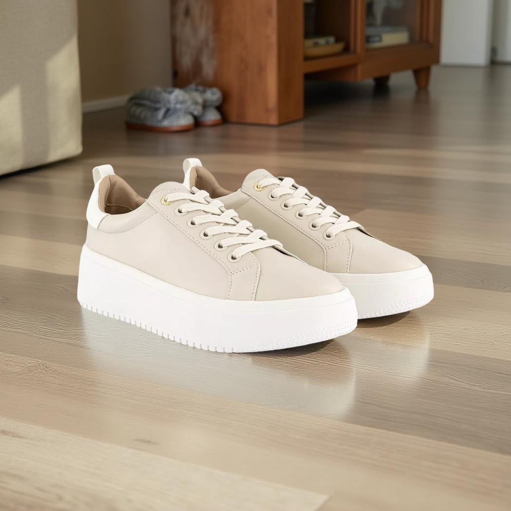 Office Lace-Up Sneakers in Beige