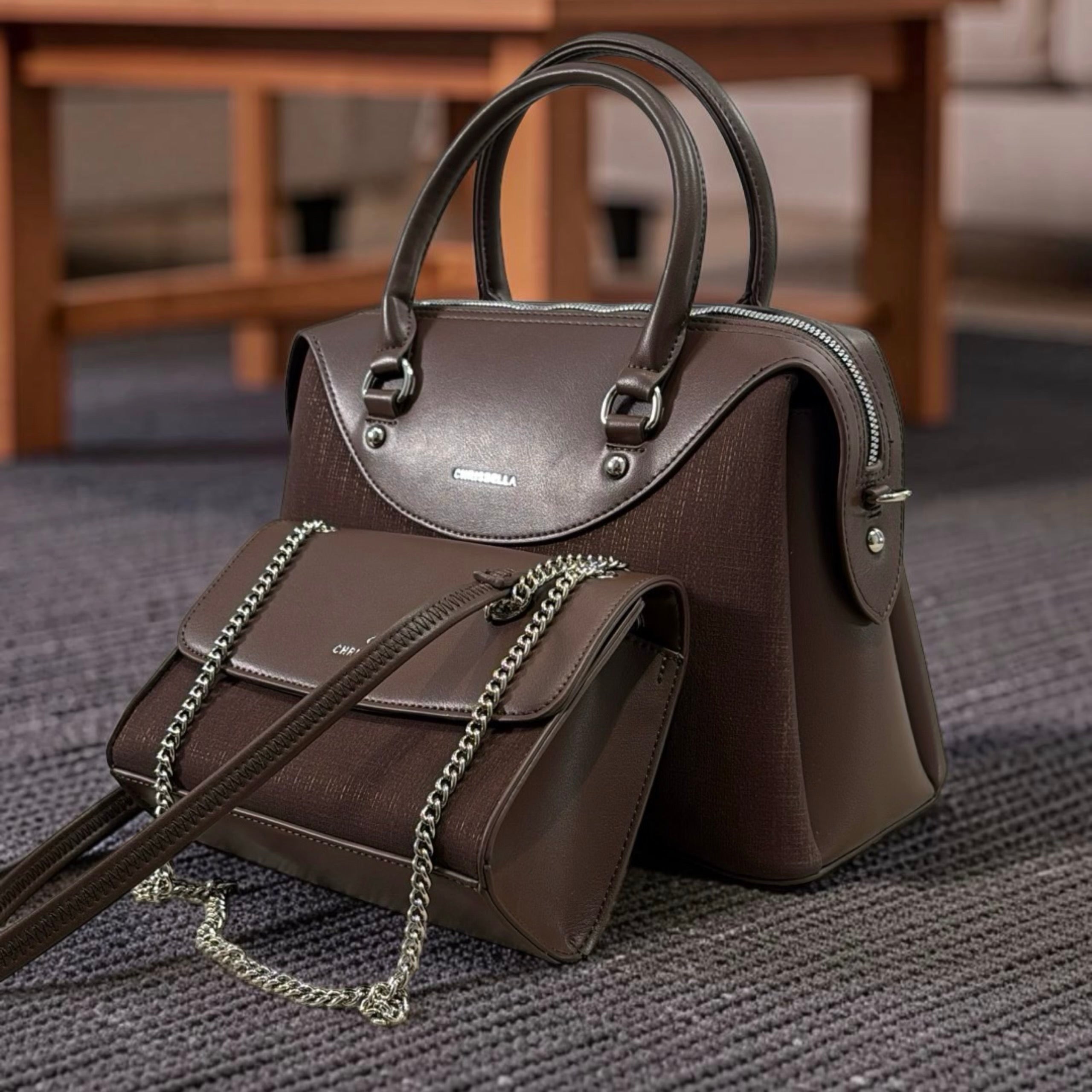 Chrisbella Medium 2-in-1 Bag in Coffee