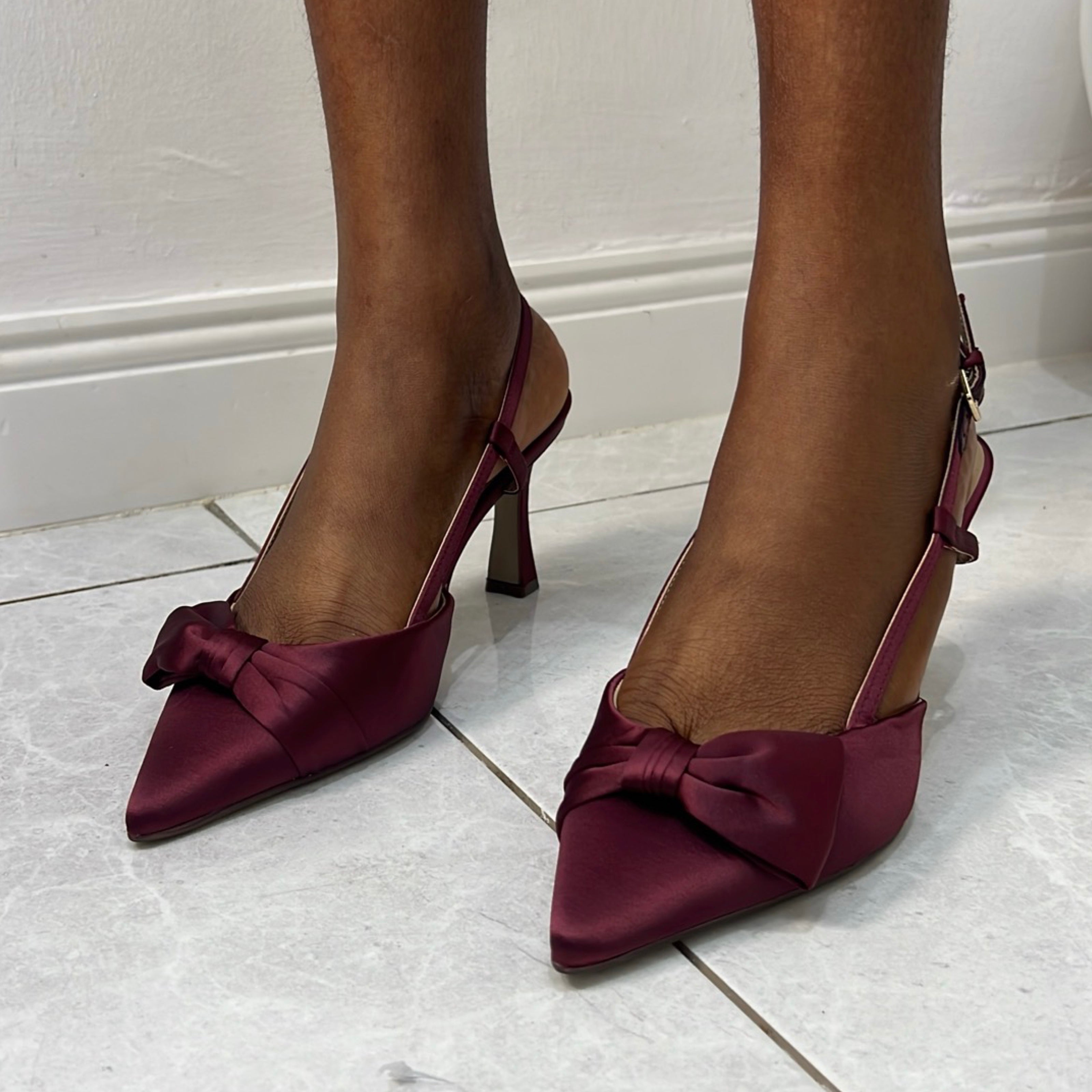 Essential Satin Slingback Heels in Burgundy