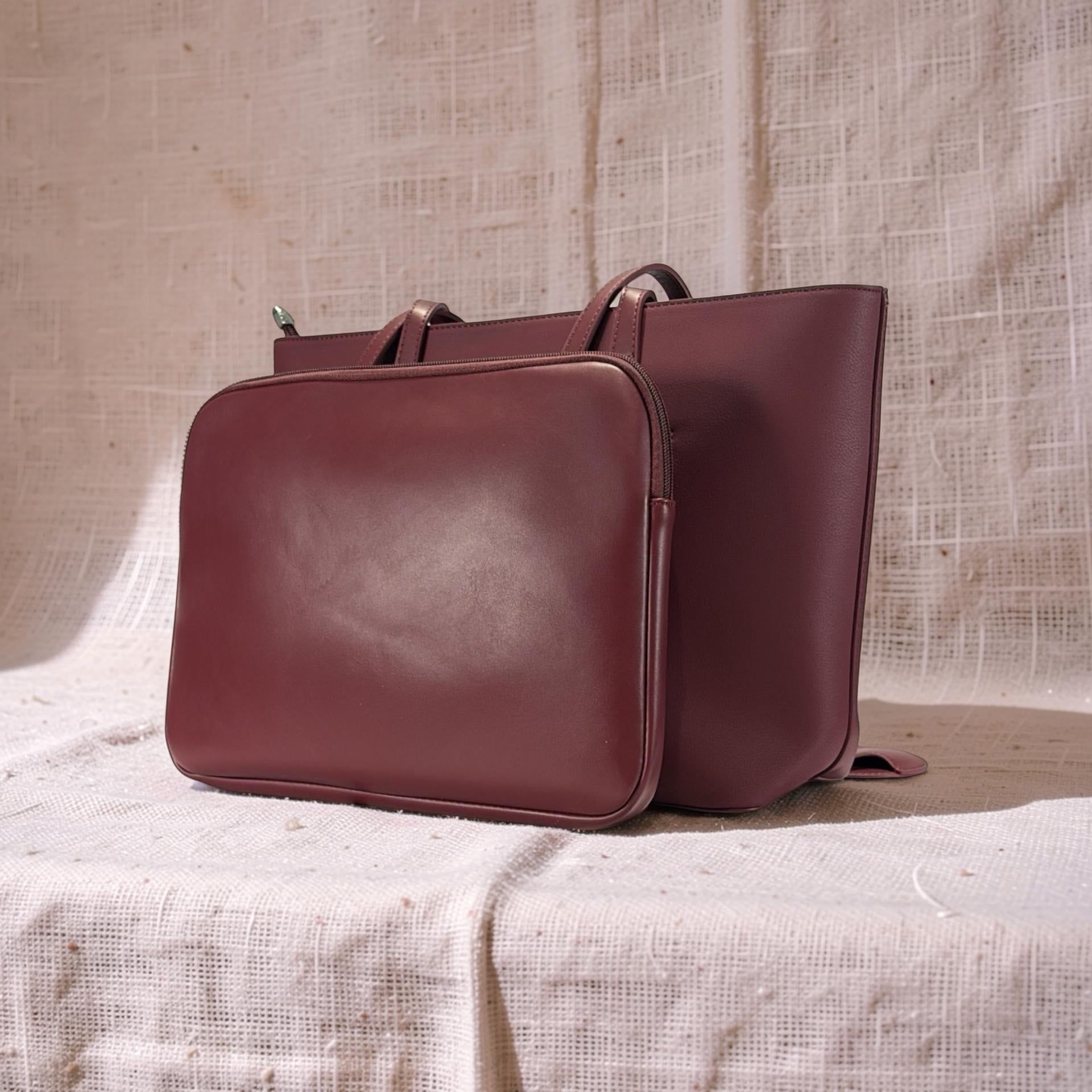Chrisbella Large Leather Sunglasses Charm Detail Bag in Burgundy