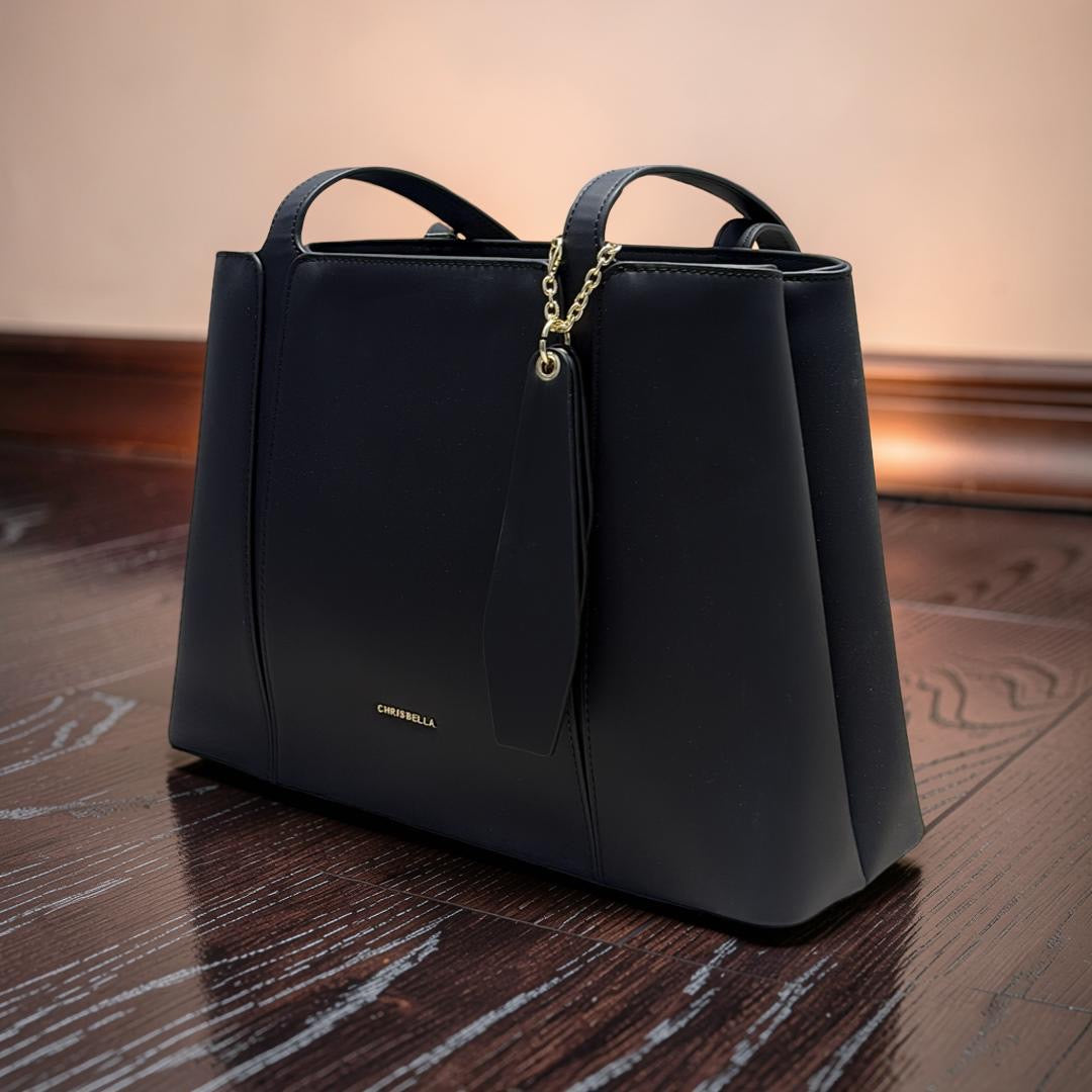 Chrisbella Dual Compartment Shoulder Bag in Black