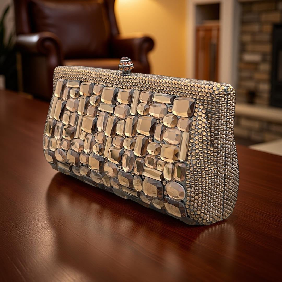 Venice Swarovski Clutch Party Purse in Brown
