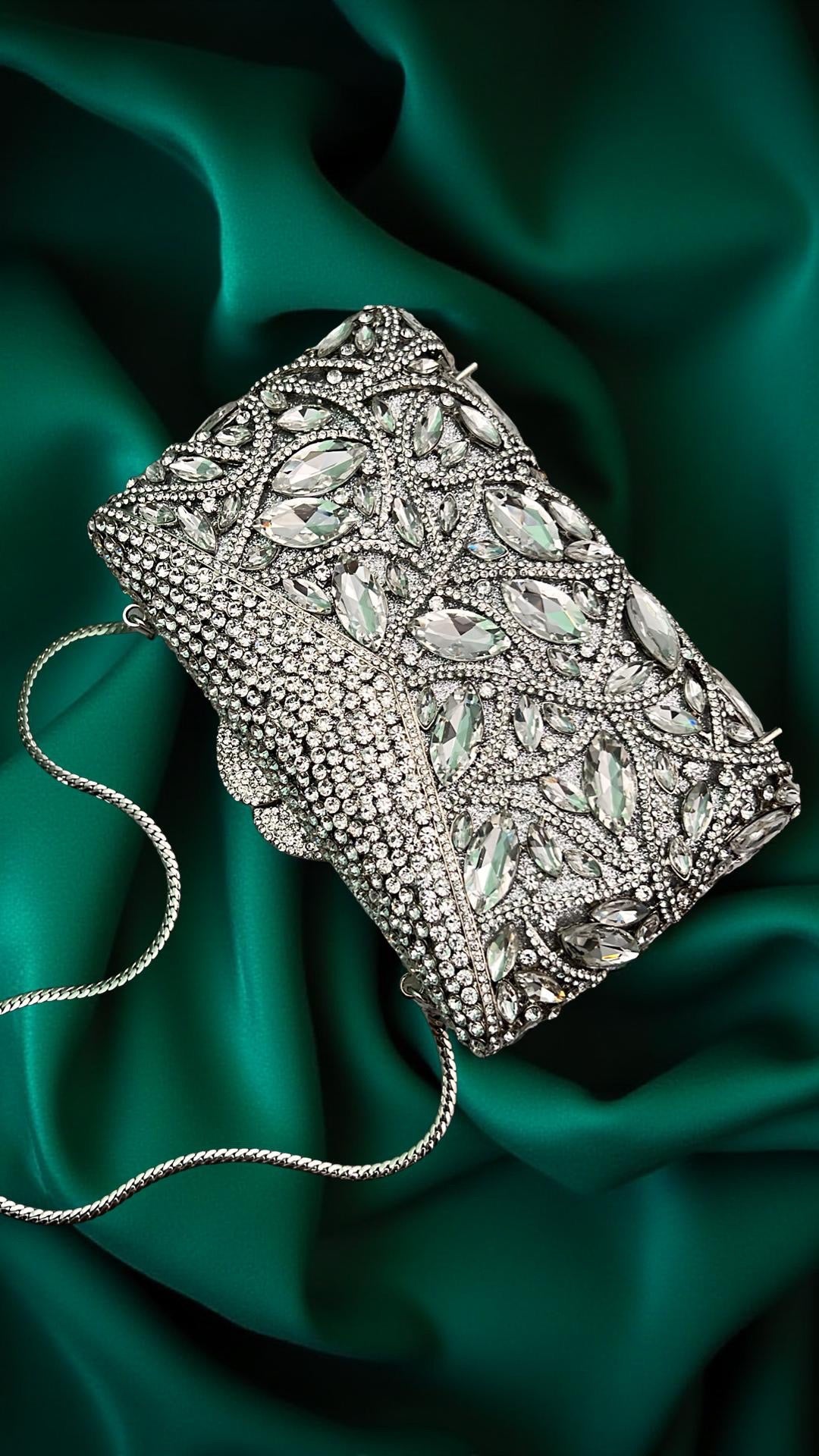 Santiago Structured Clutch Party Purse with Stones in Silver