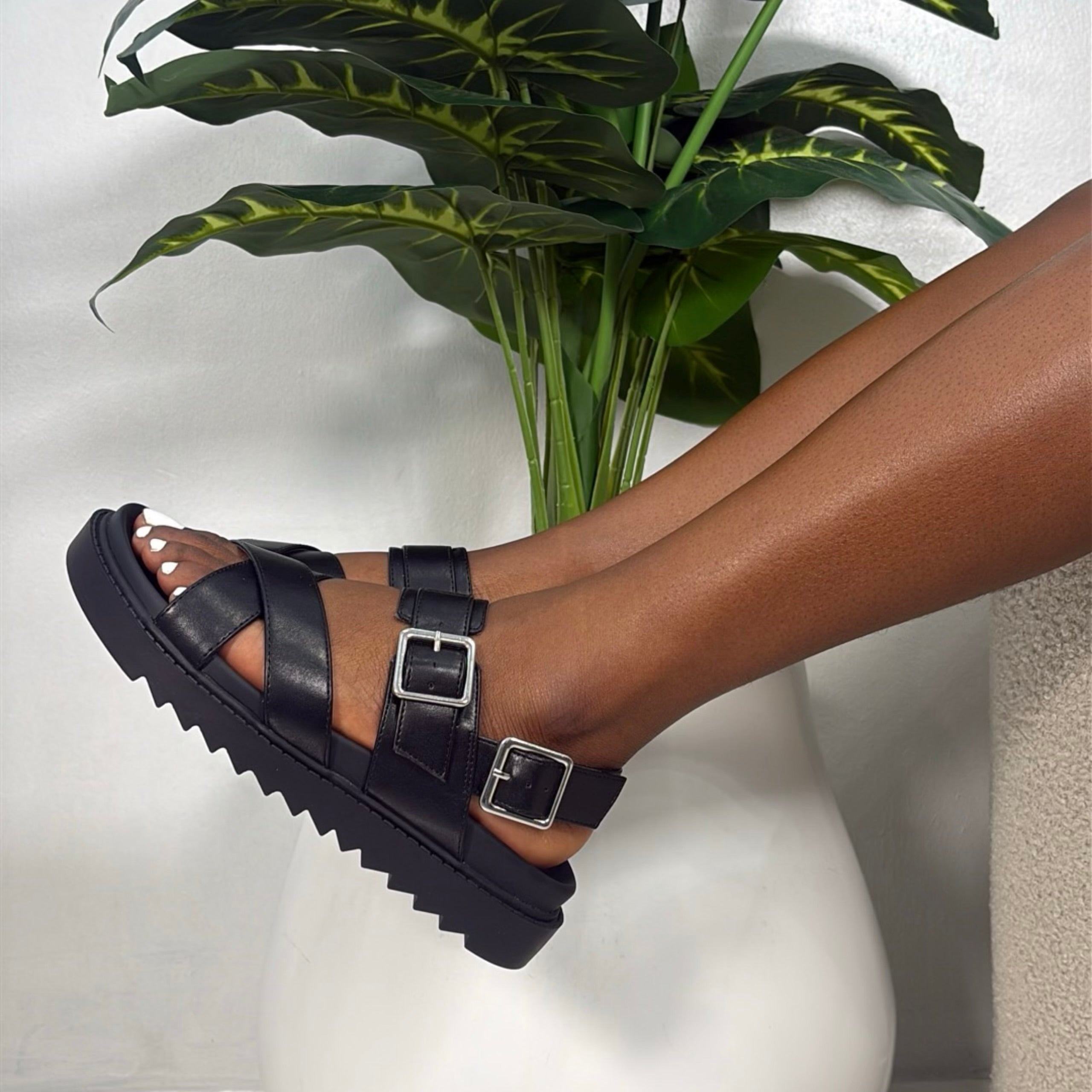 State Street Leather Sporty Sandal in Black