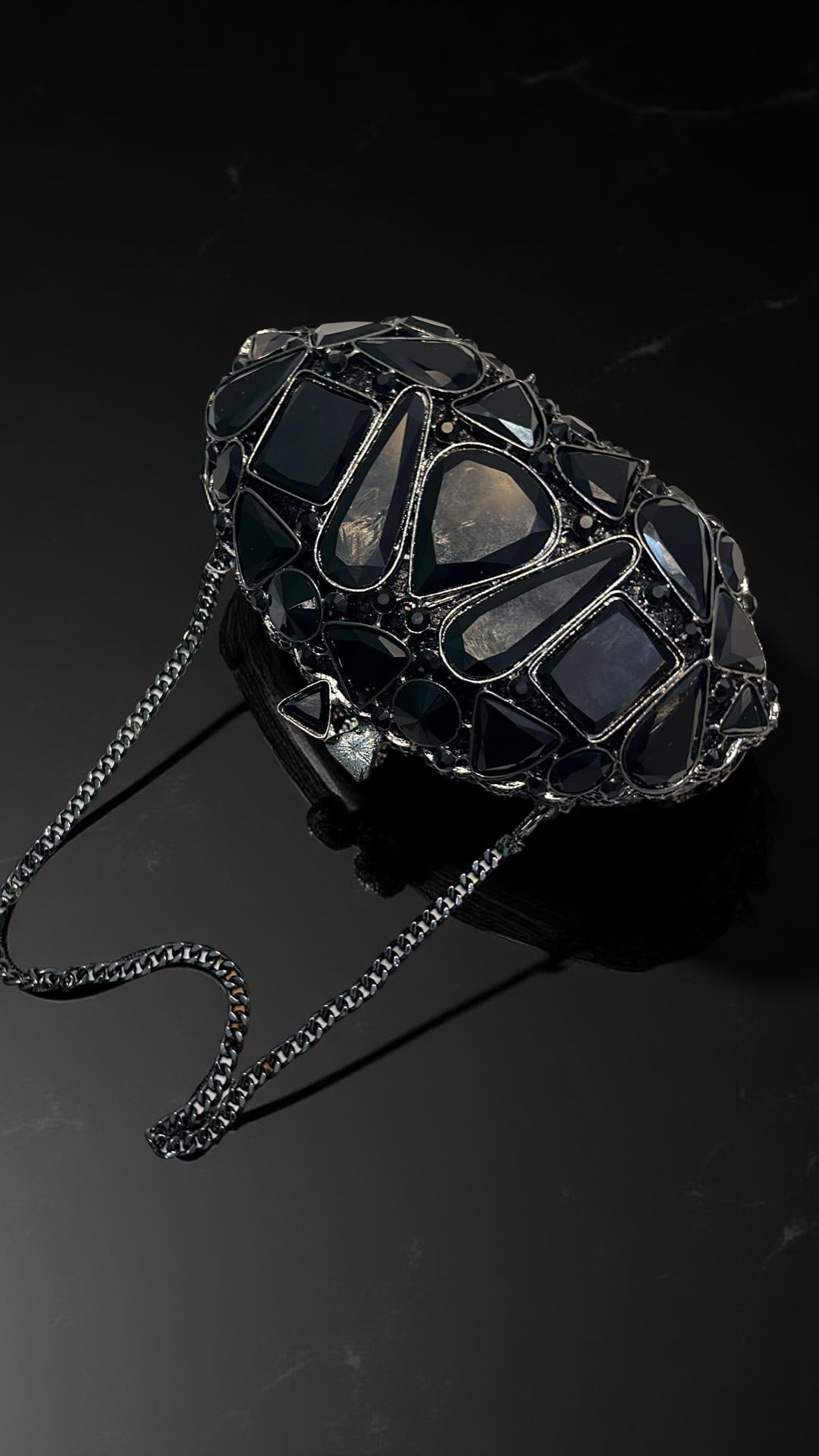 Valencia Structured Clutch Party Purse with Stones in Black