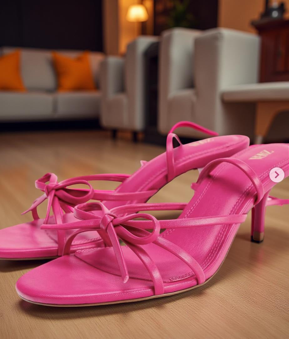 Zara Ankle Tie Bow Detail heeled sandal in Fuchsia