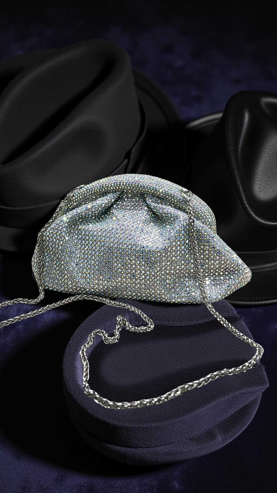 Oval Top Pouch Clutch Purse in Silver