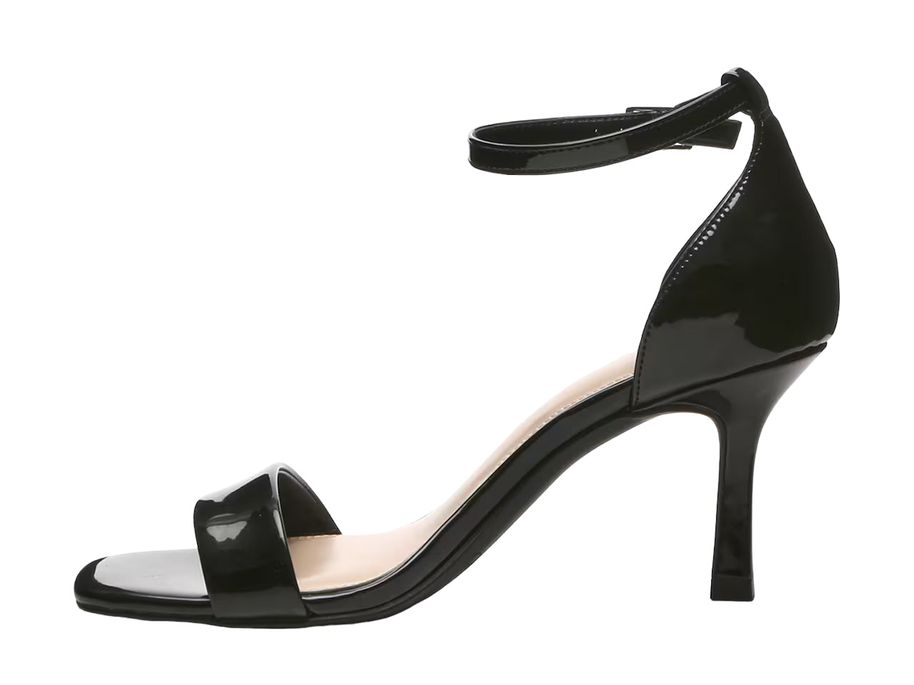 KELLY & KATIE BLACK PATENT ANKLE STRAP BARELY THERE SANDAL