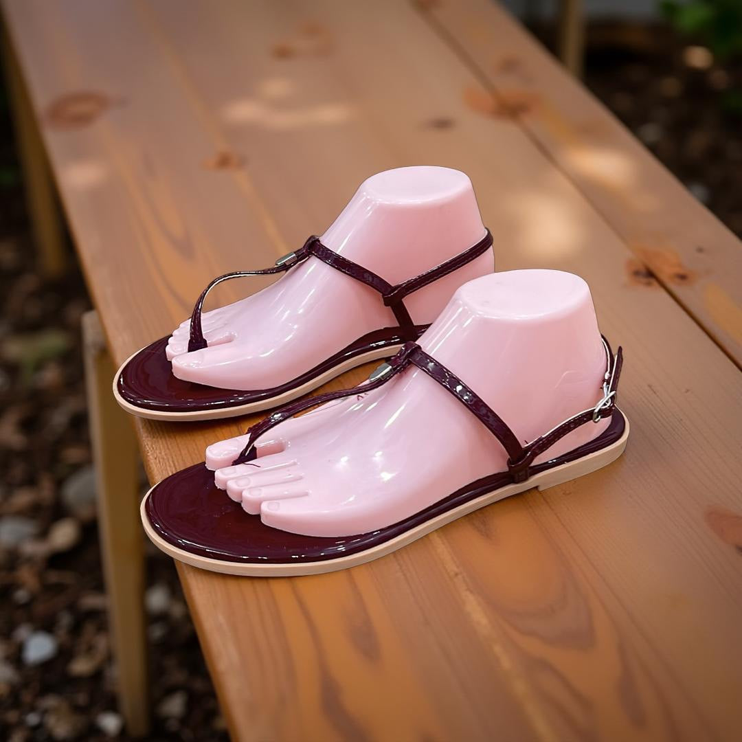 Aldo T-Strap Patent Sandal in Wine