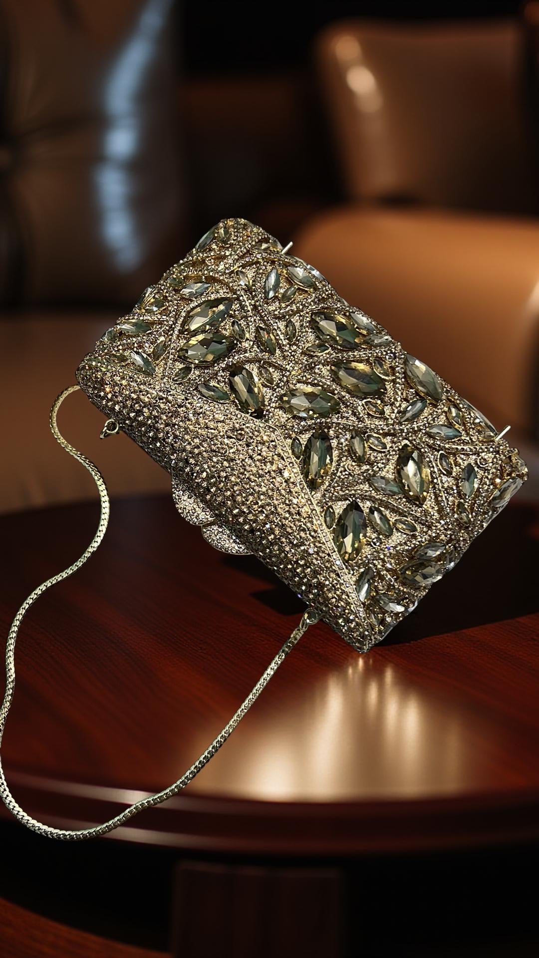 Santiago Structured Clutch Party Purse with Stones in Gold