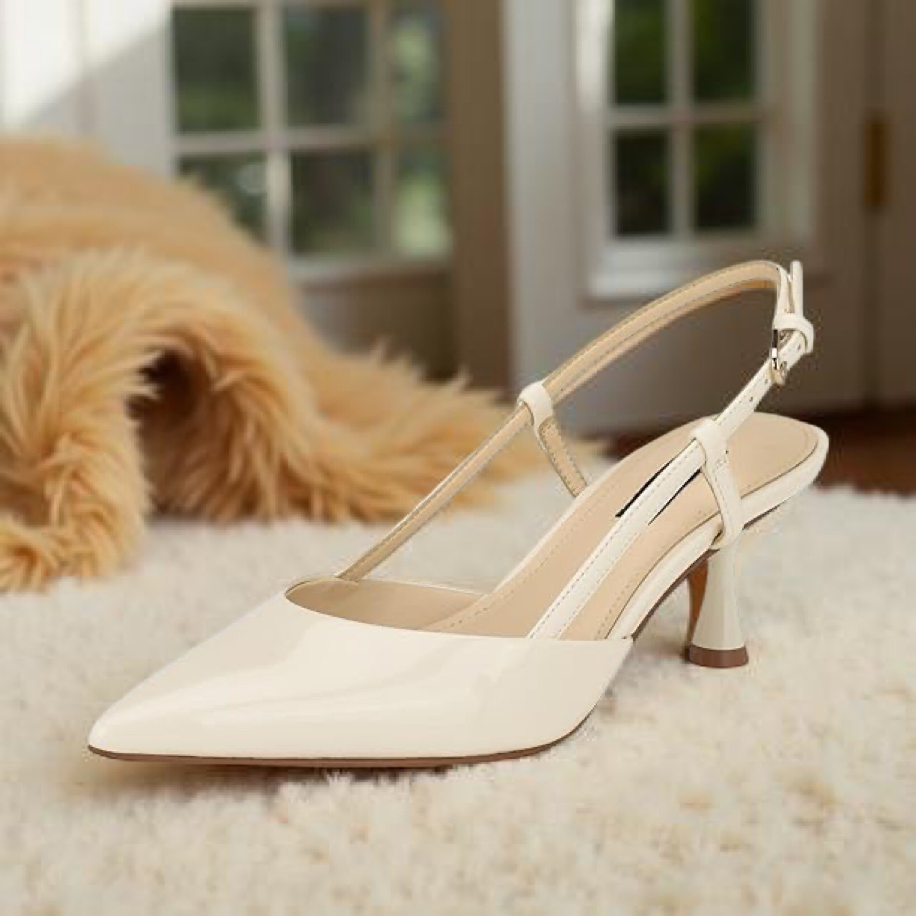 Nine West Patent Leather Pointed Slingbacks in White