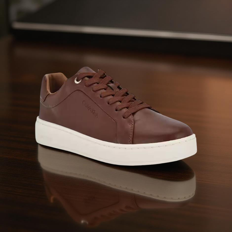 Calvin Klein Unisex Flat Sole Classic Leather Shoes in Brown