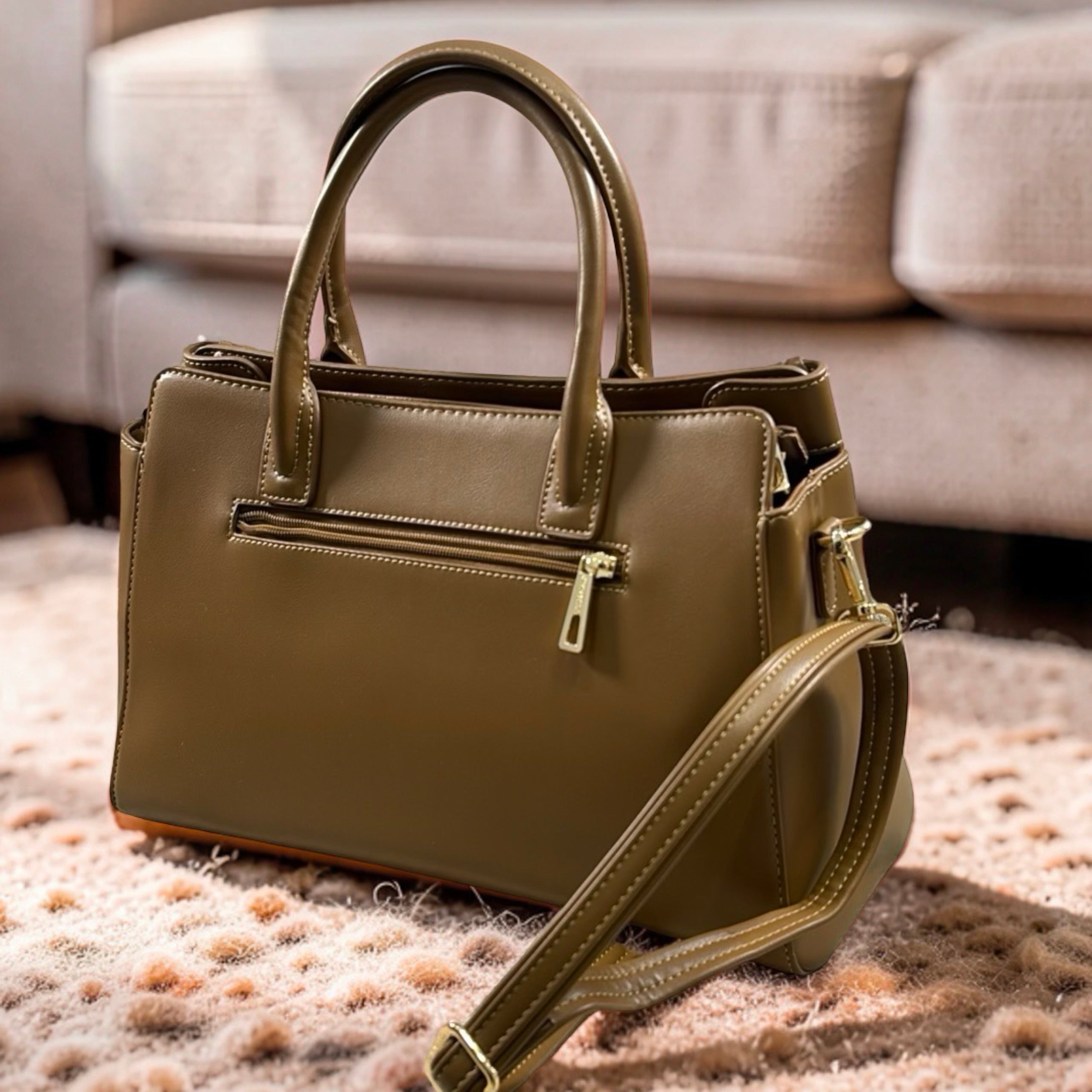 Chrisbella Double Handle Croc-Insert Bag in Khaki