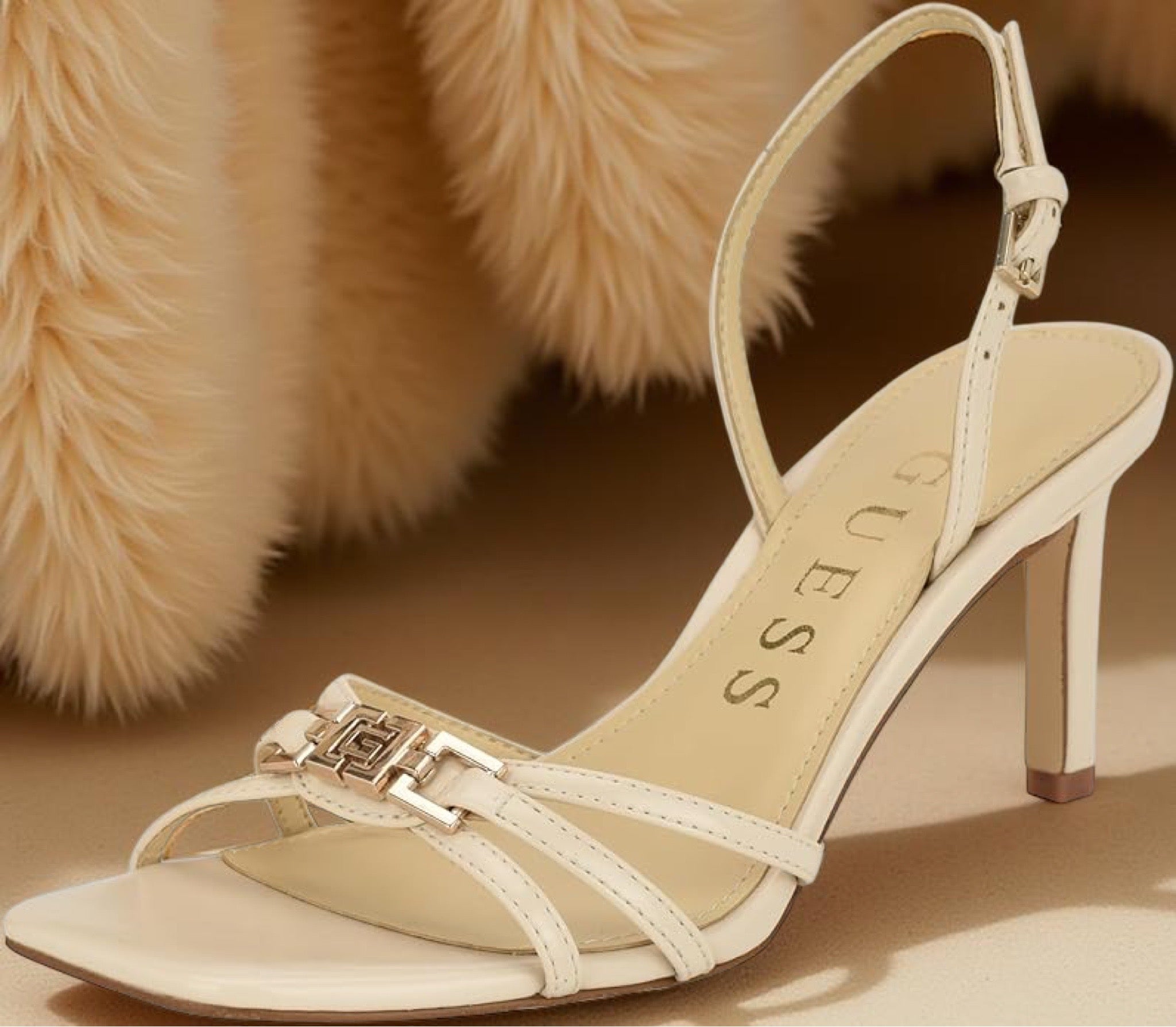 Guess Strappy Heeled Sandal in Beige