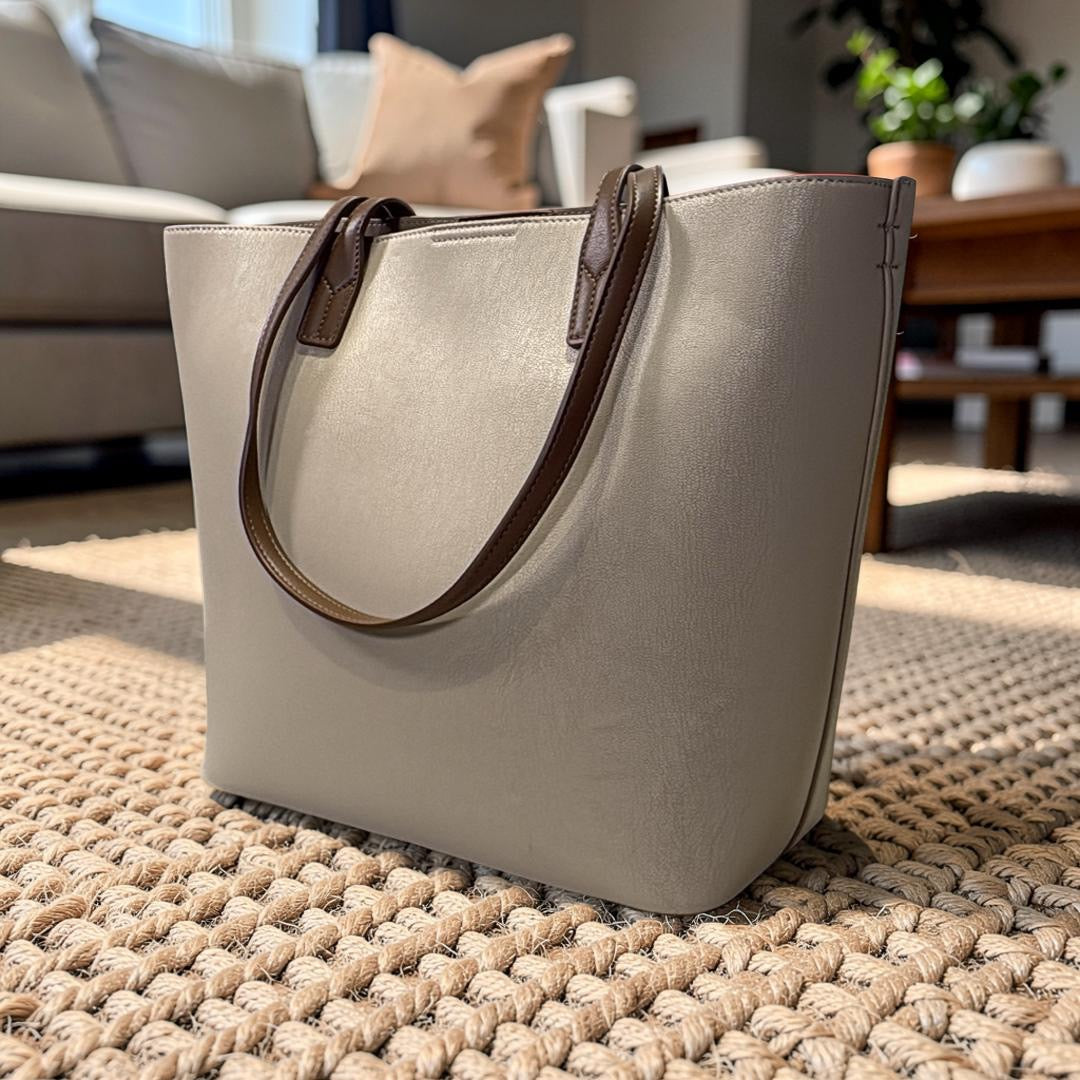 Chrisbella Large Matte Leather Bag in Biege