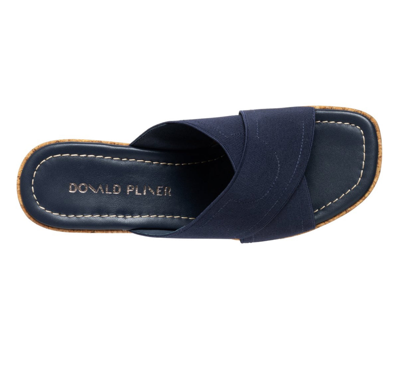 DONALD PLINER ELASTIC CROSS STRAP WEDGE SANDAL IN NAVY