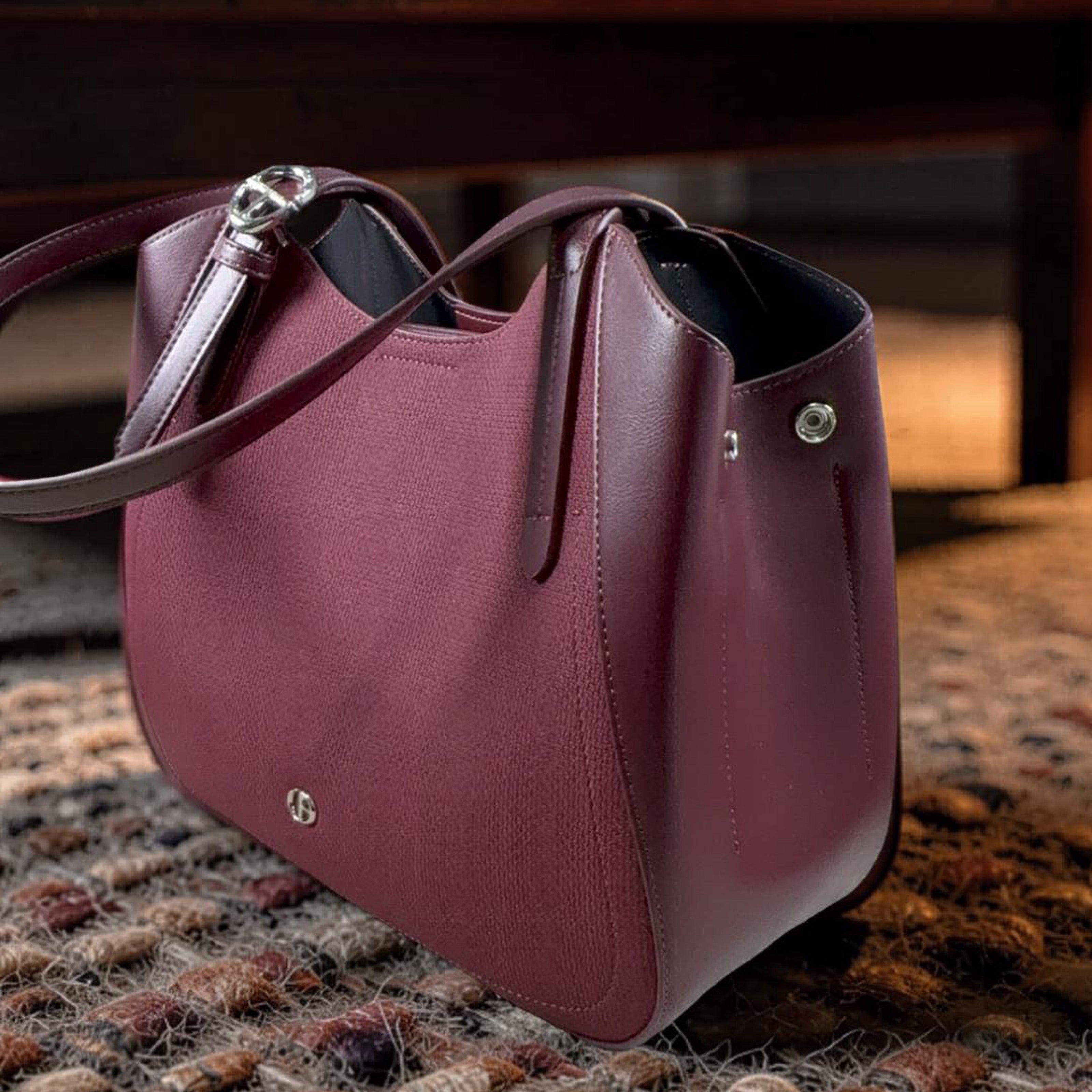 Chrisbella Leather Textured Fabric Contrast Bag in Burgundy