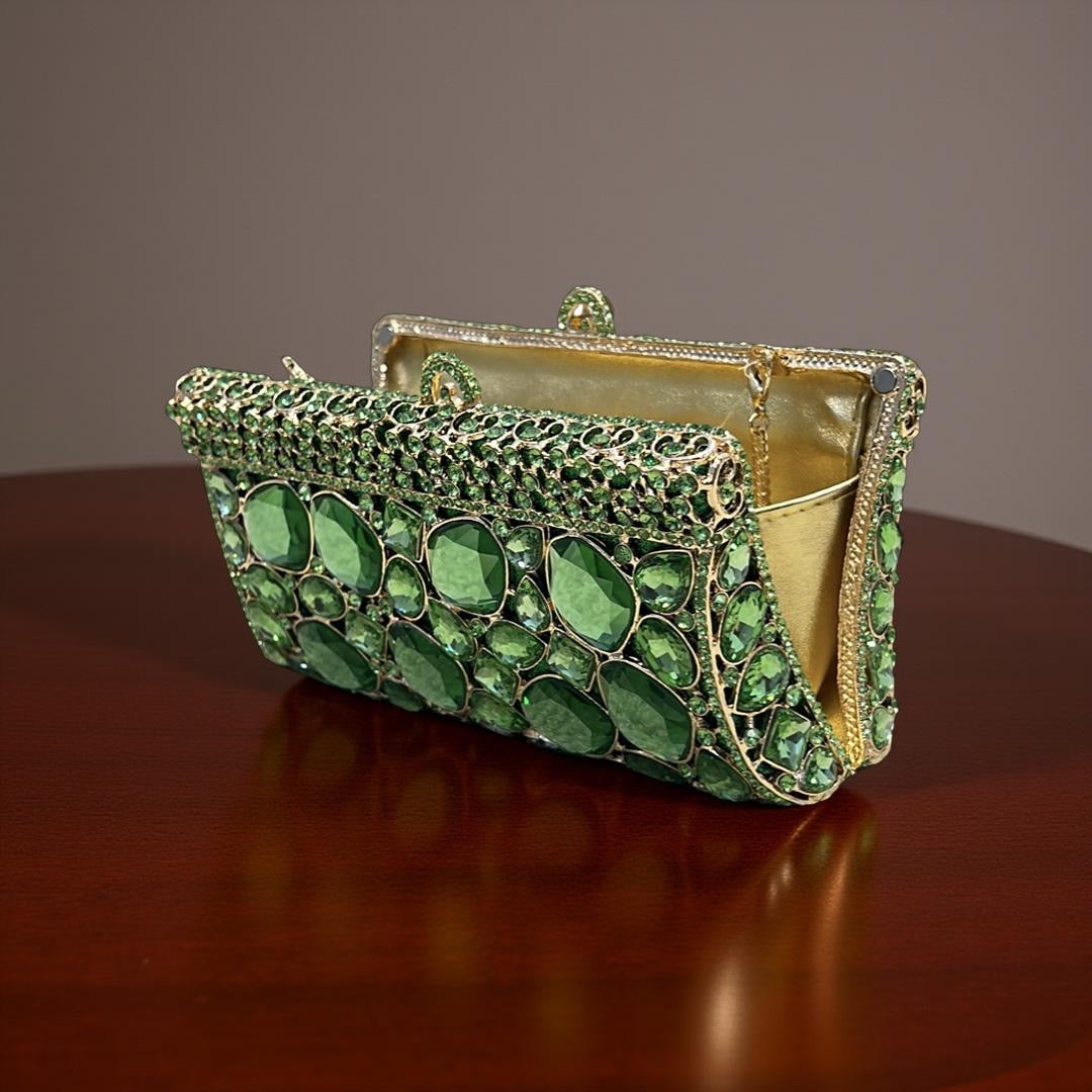 Cairo Glam Clutch Statement Purse with Crystals in Mint