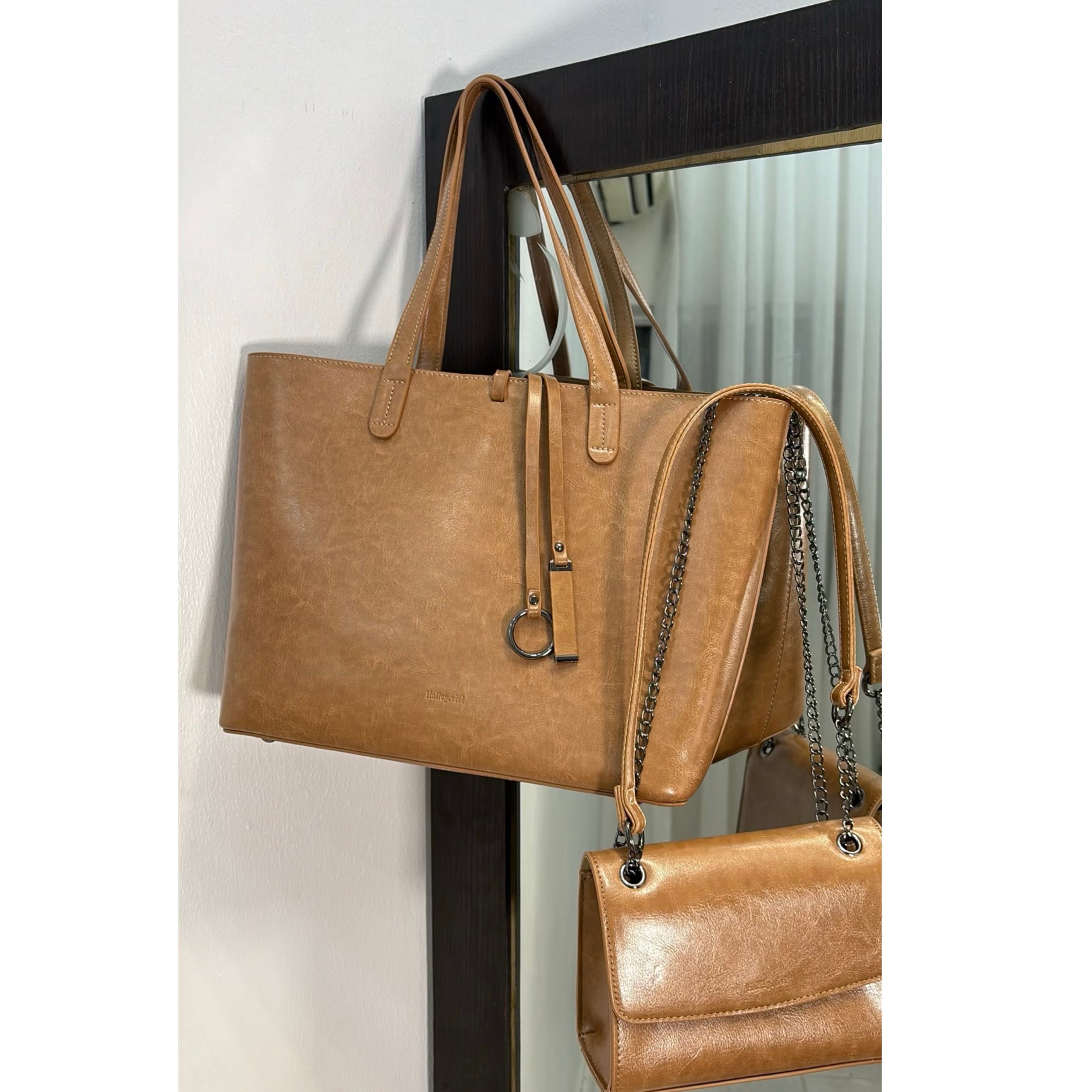 Holley Vivi 2-in-1 Leather Tote Bag in Apricot