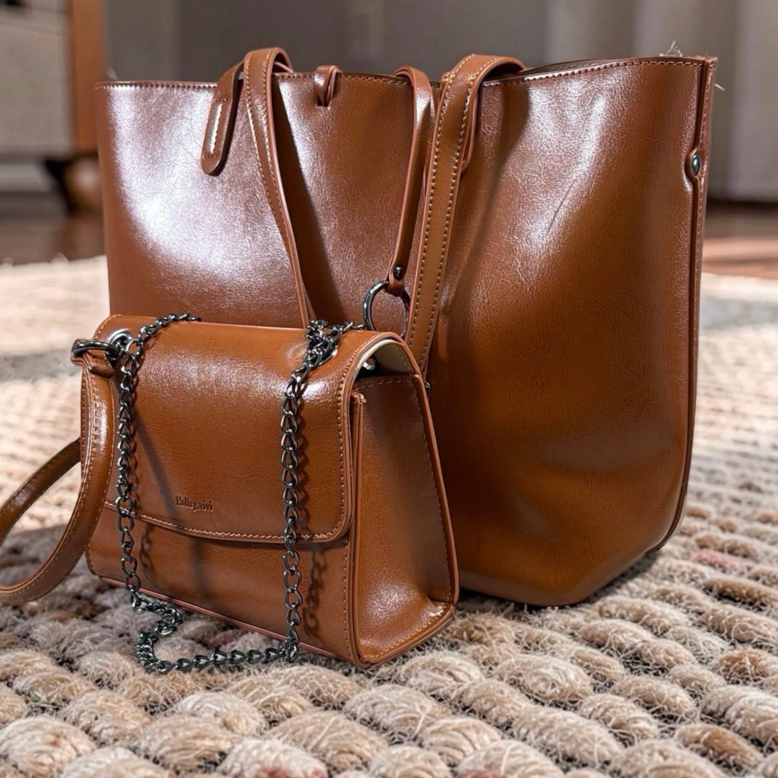 Holley Vivi 2-in-1 Leather Tote Bag in Brown