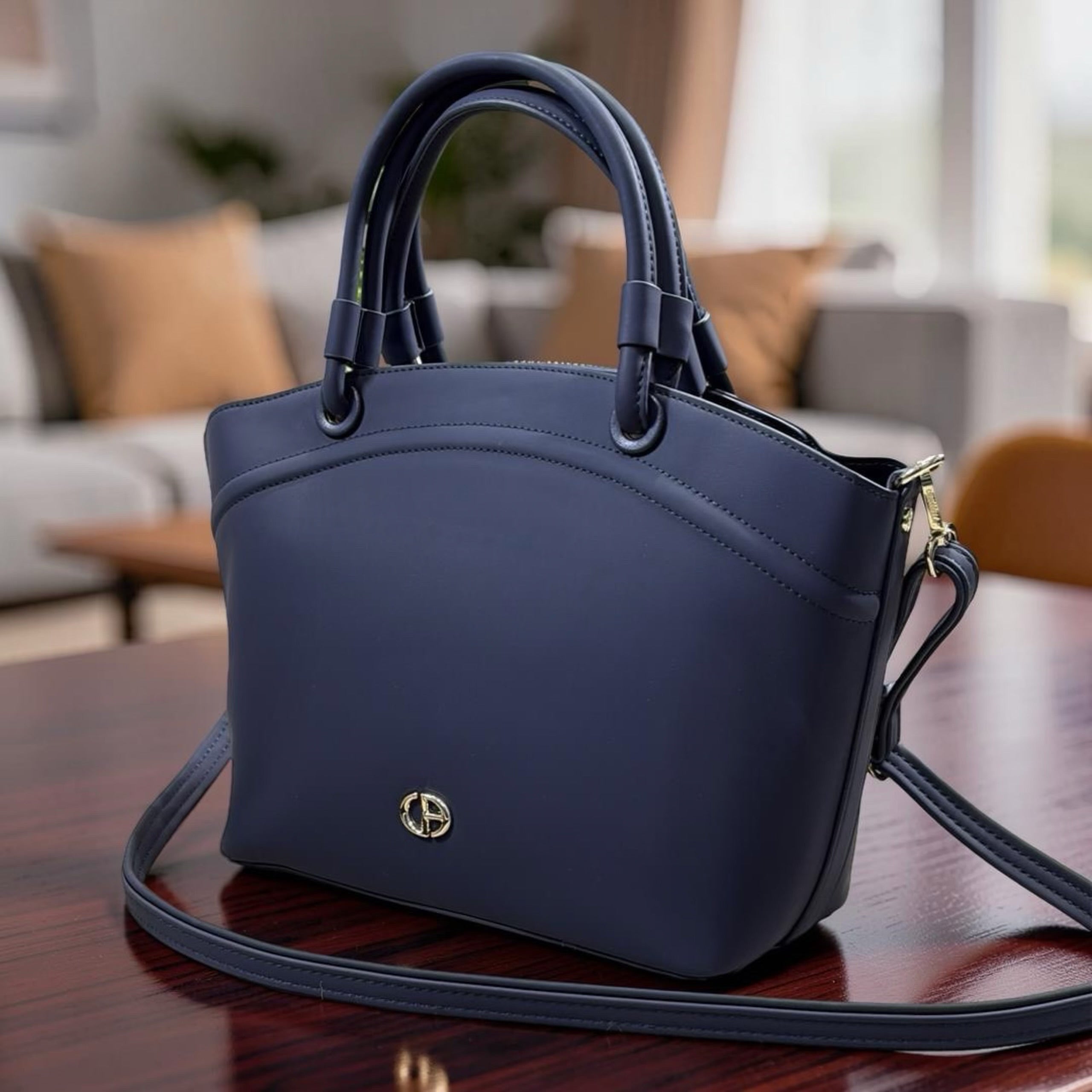 Chrisbella Triple Compartment Double Handle Bag in Navy