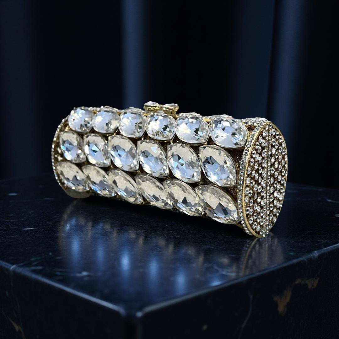 Prague Clutch Purse With Clear Crystals in Gold