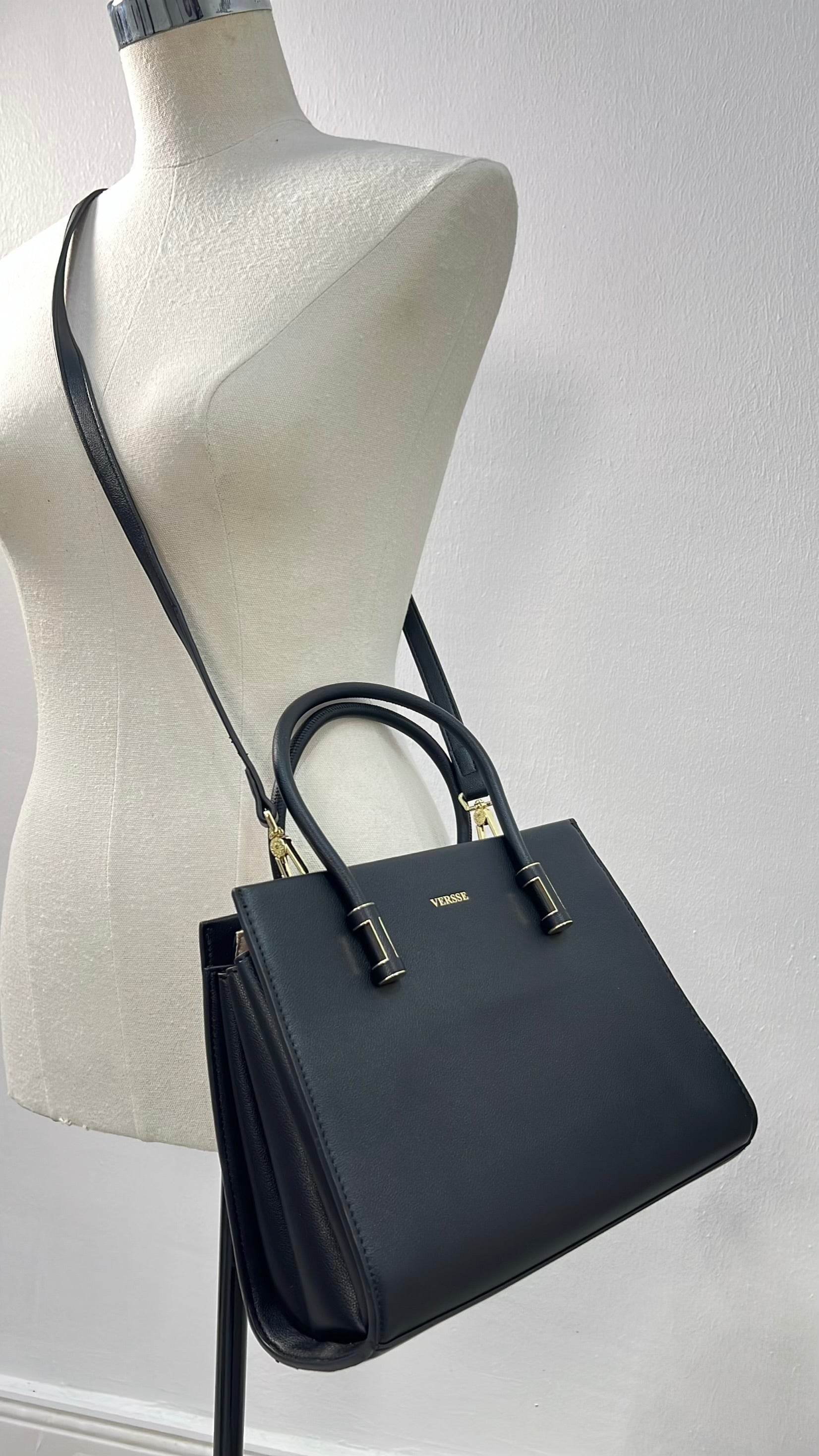 Versse Double Handle Structured Bag in Black