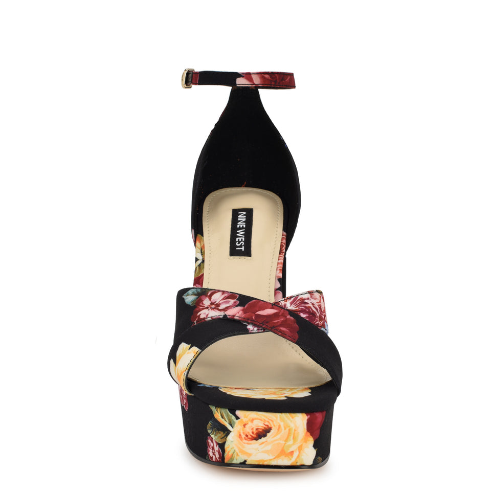 Nine West Floral Platform Block Heel Sandal in Black
