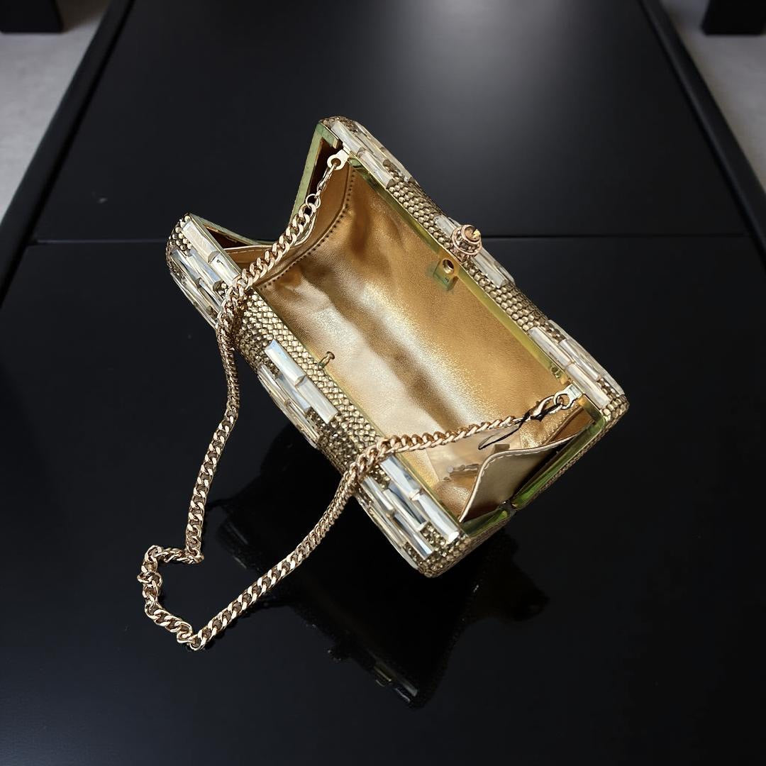 Zurich Swarovski Clutch Party Purse in Gold