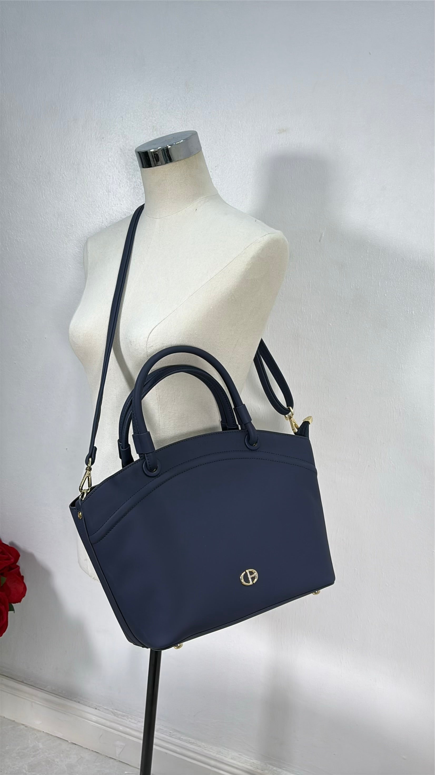 Chrisbella Triple Compartment Double Handle Bag in Navy