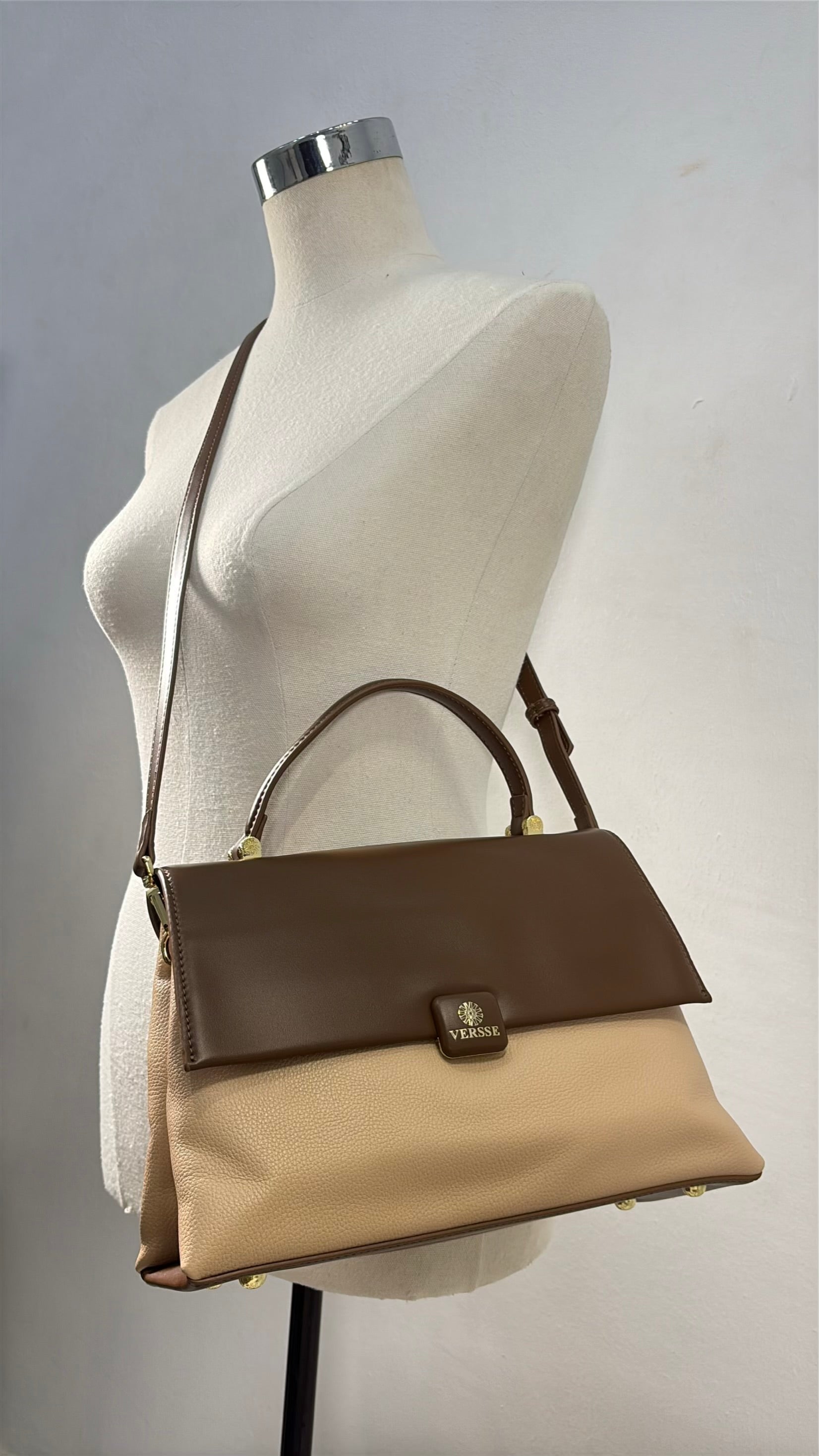Versse Top Handle Flap Closure Bag in Coffee