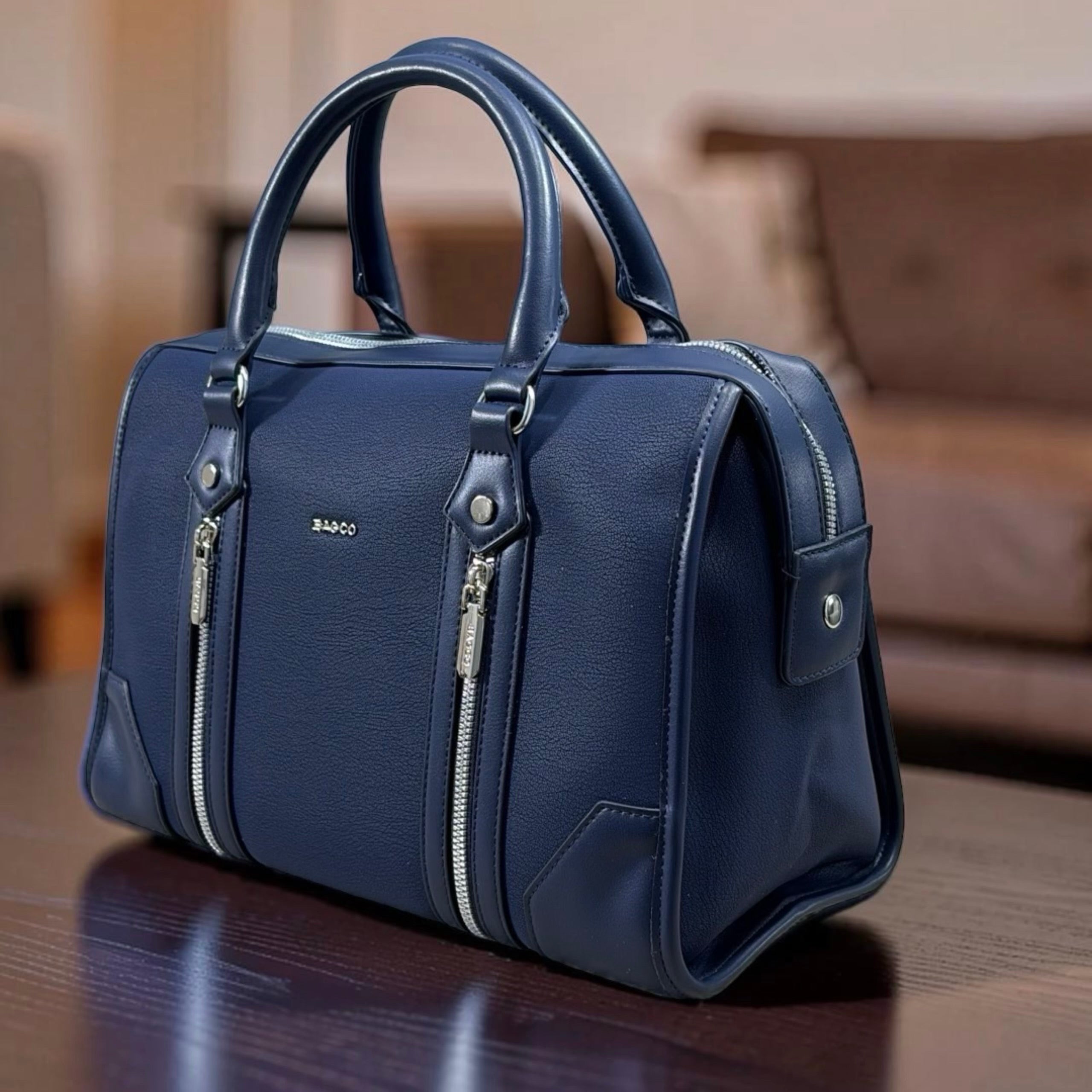 Bagco Double Front Zip Two-Tone Bag in Navy