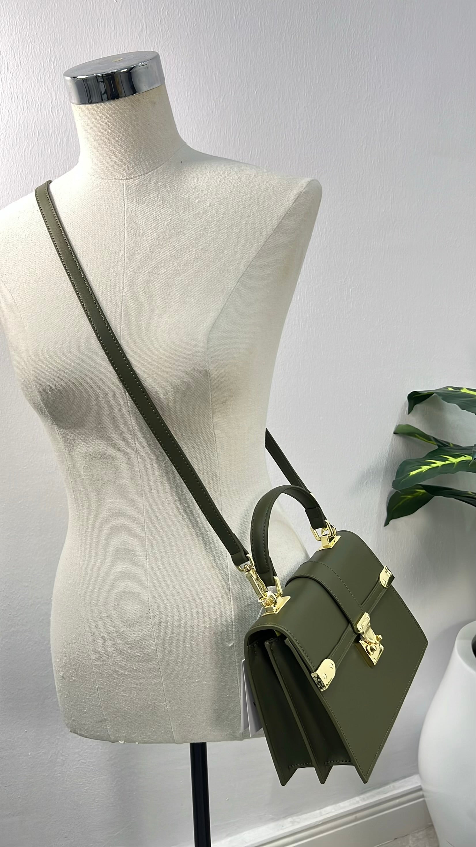 Versse Structured Top Handle Mini Bag in Wine in Green