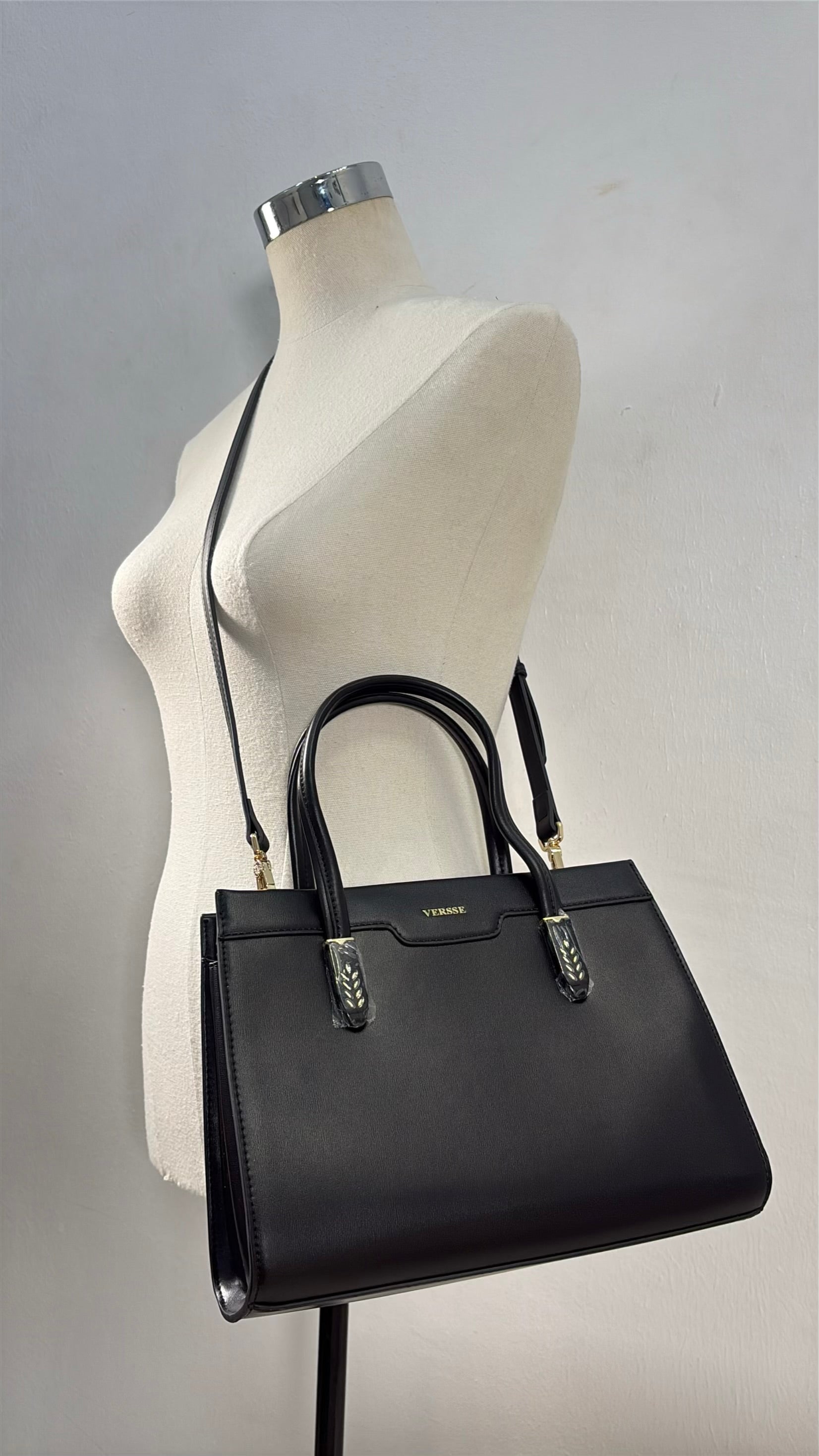 Versse Detail Handle Structured Bag in Black