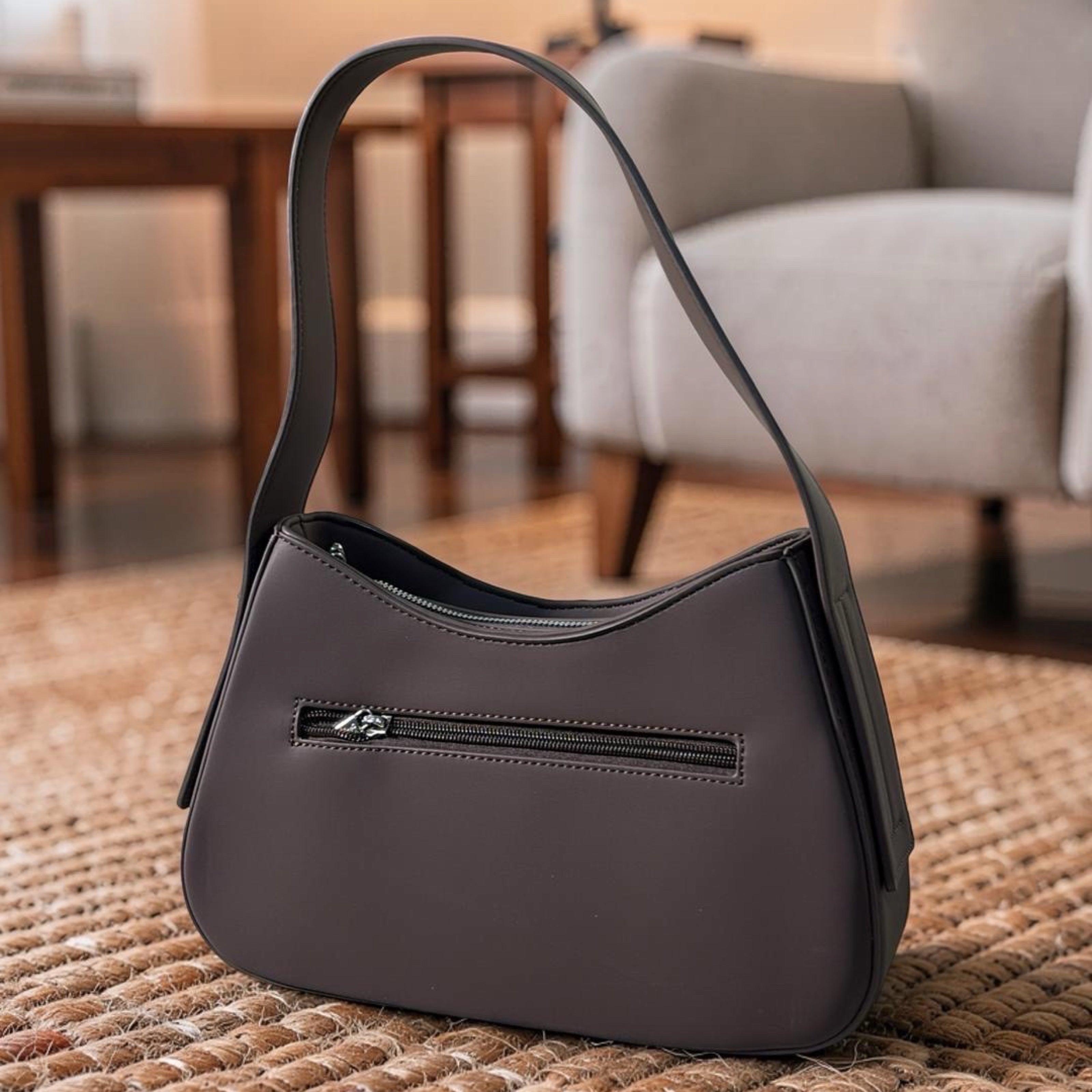 Chrisbella Mat Deisgn Single Strap Shoulder Bag in Coffee