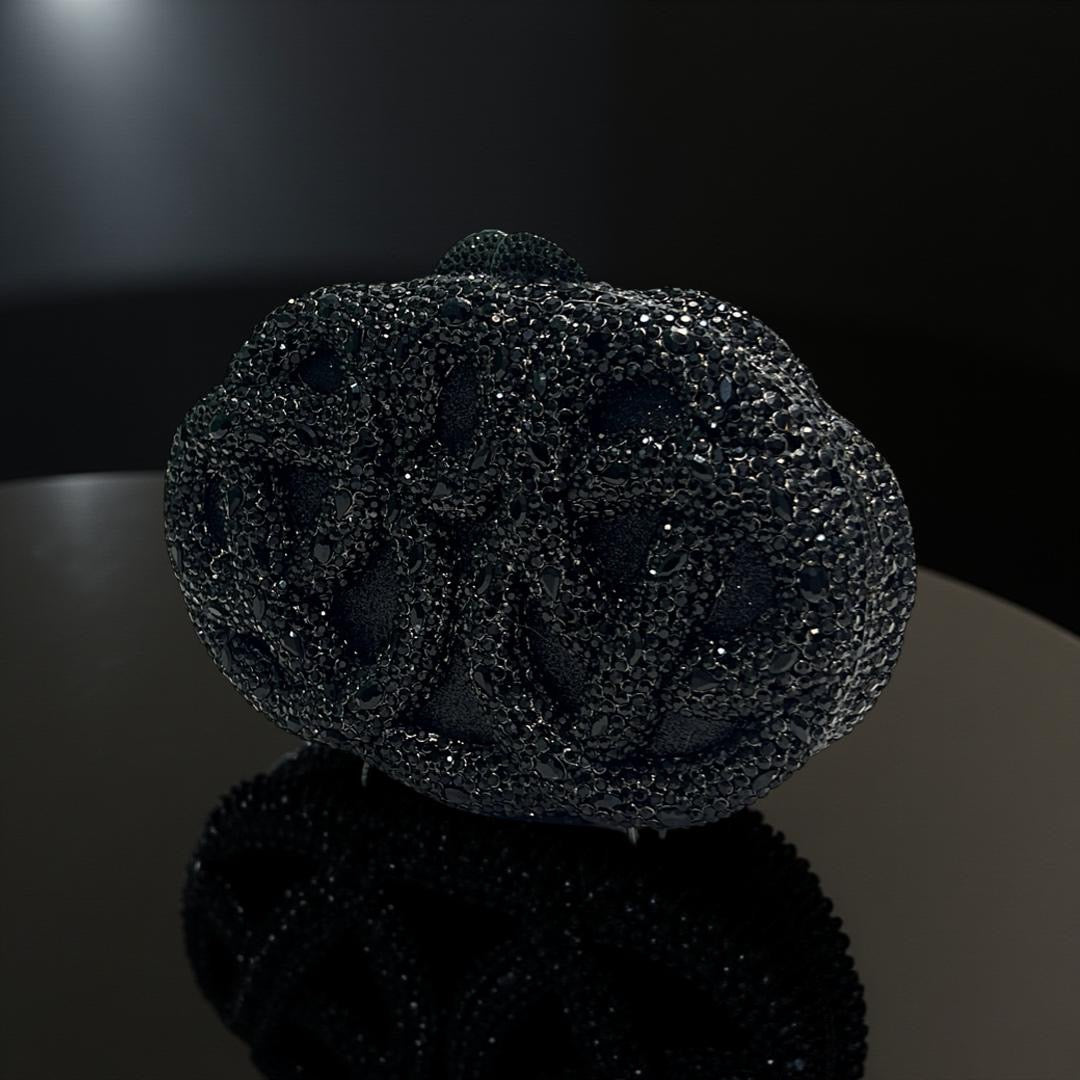 Seoul Spiral Detail Design Clutch Party Purse with Stones in Black