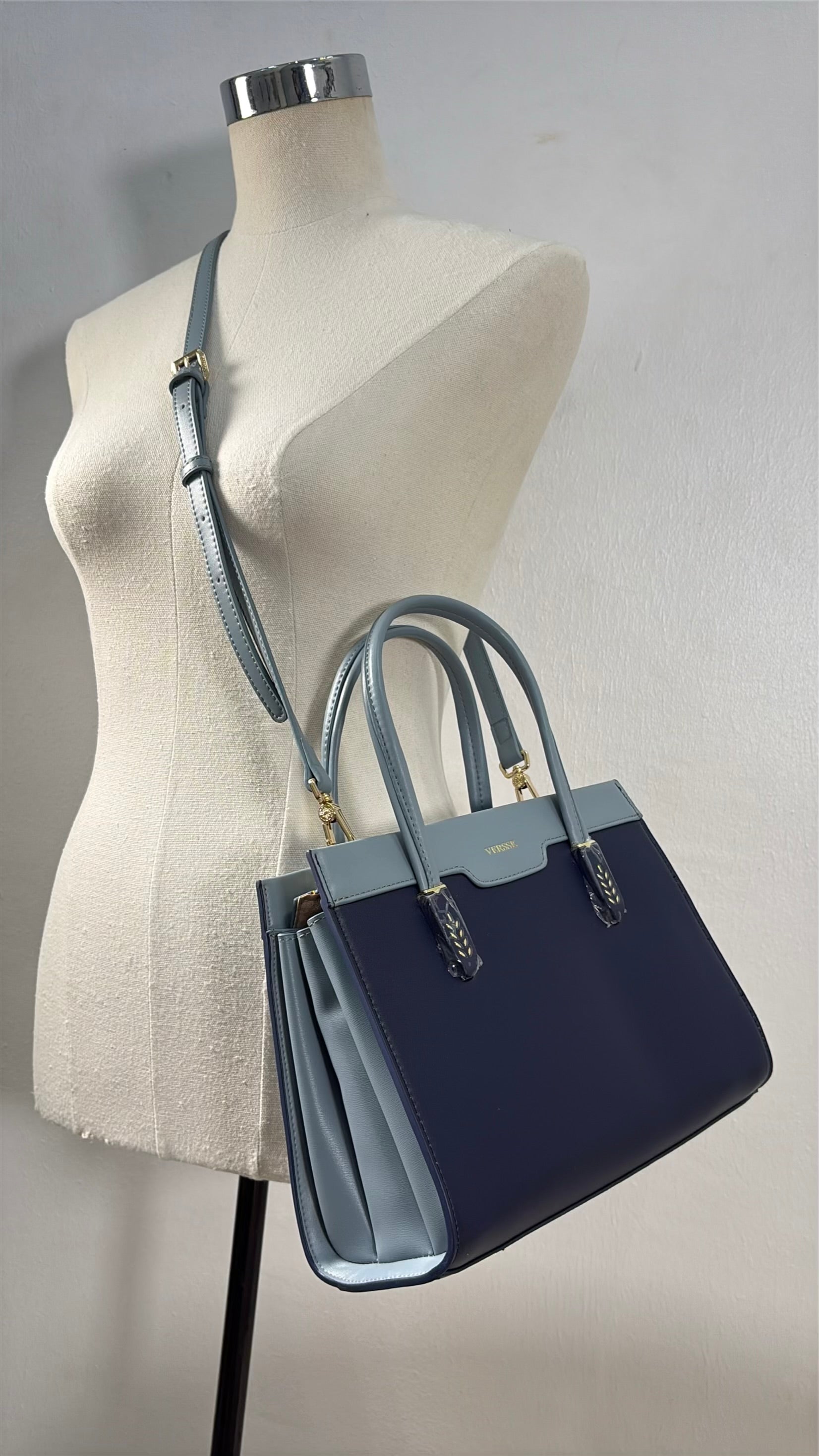 Versse Detail Handle Structured Bag in Navy