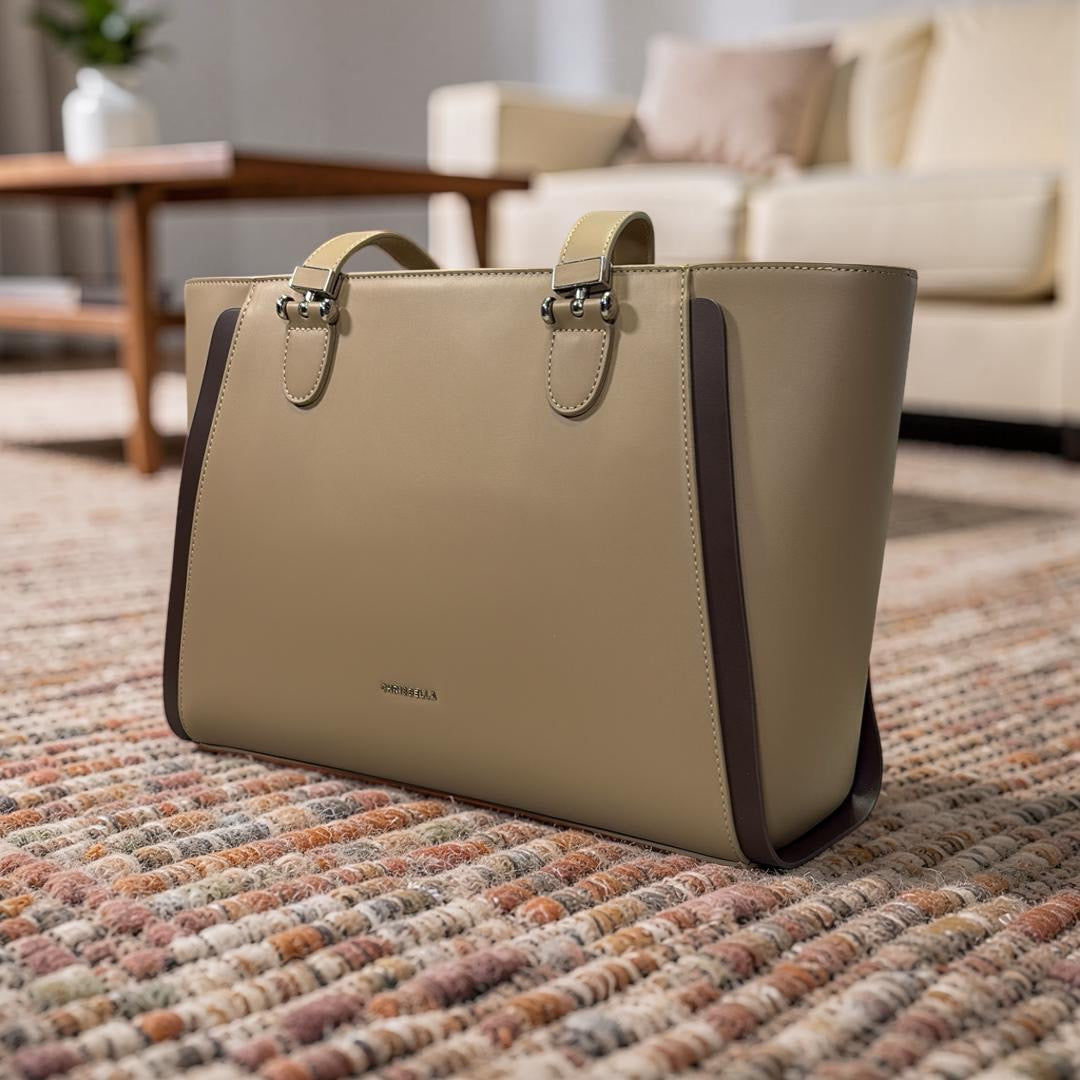 Chrisbella Large Double Handle Bag in Beige