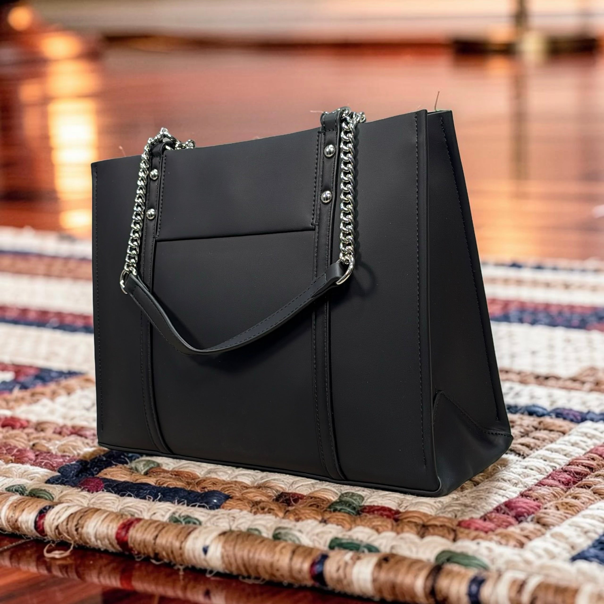 Chrisbella Two-Tone Chain Handle Bag in Black