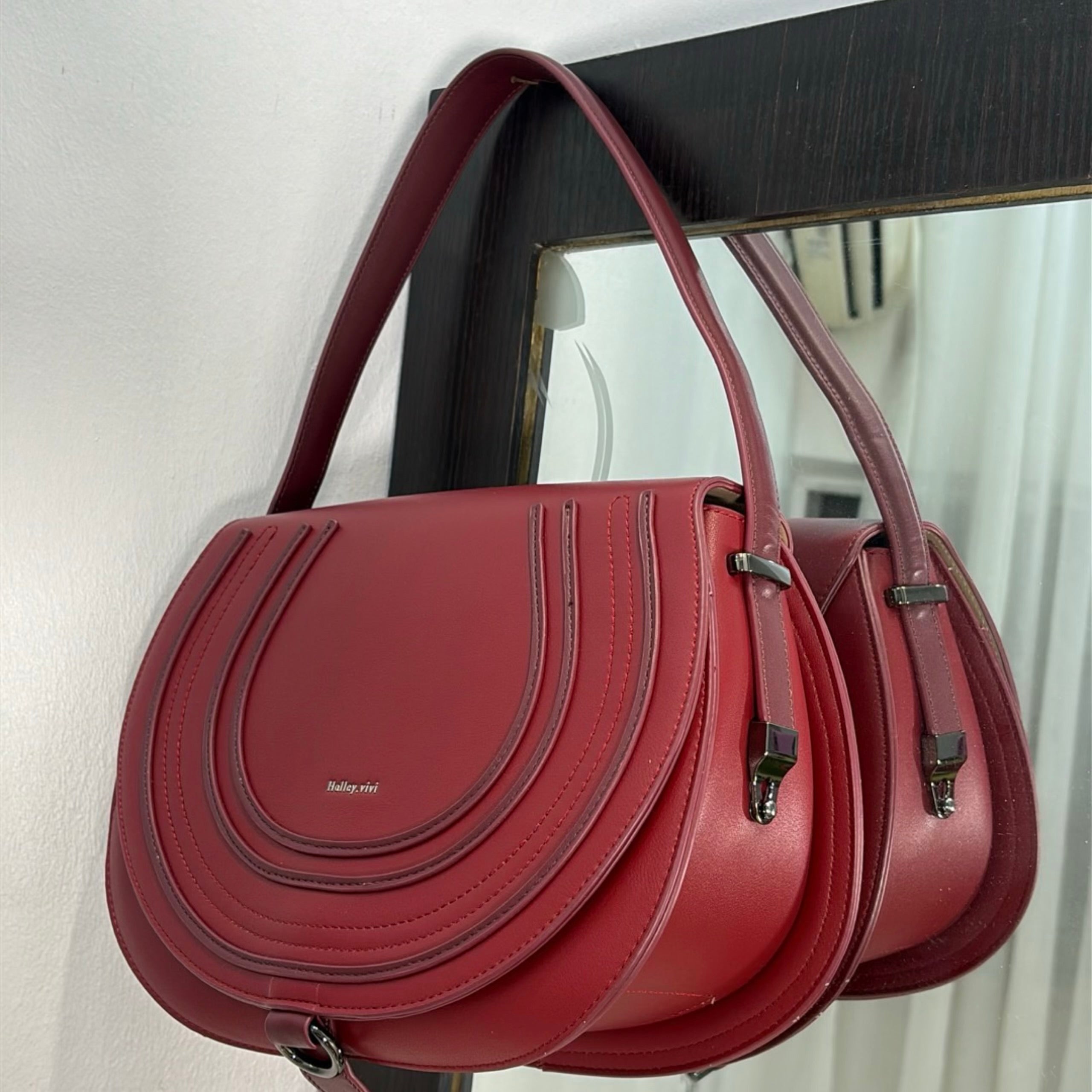 Holley Vivi Single Strap Structured Flap Design Bag in Wine