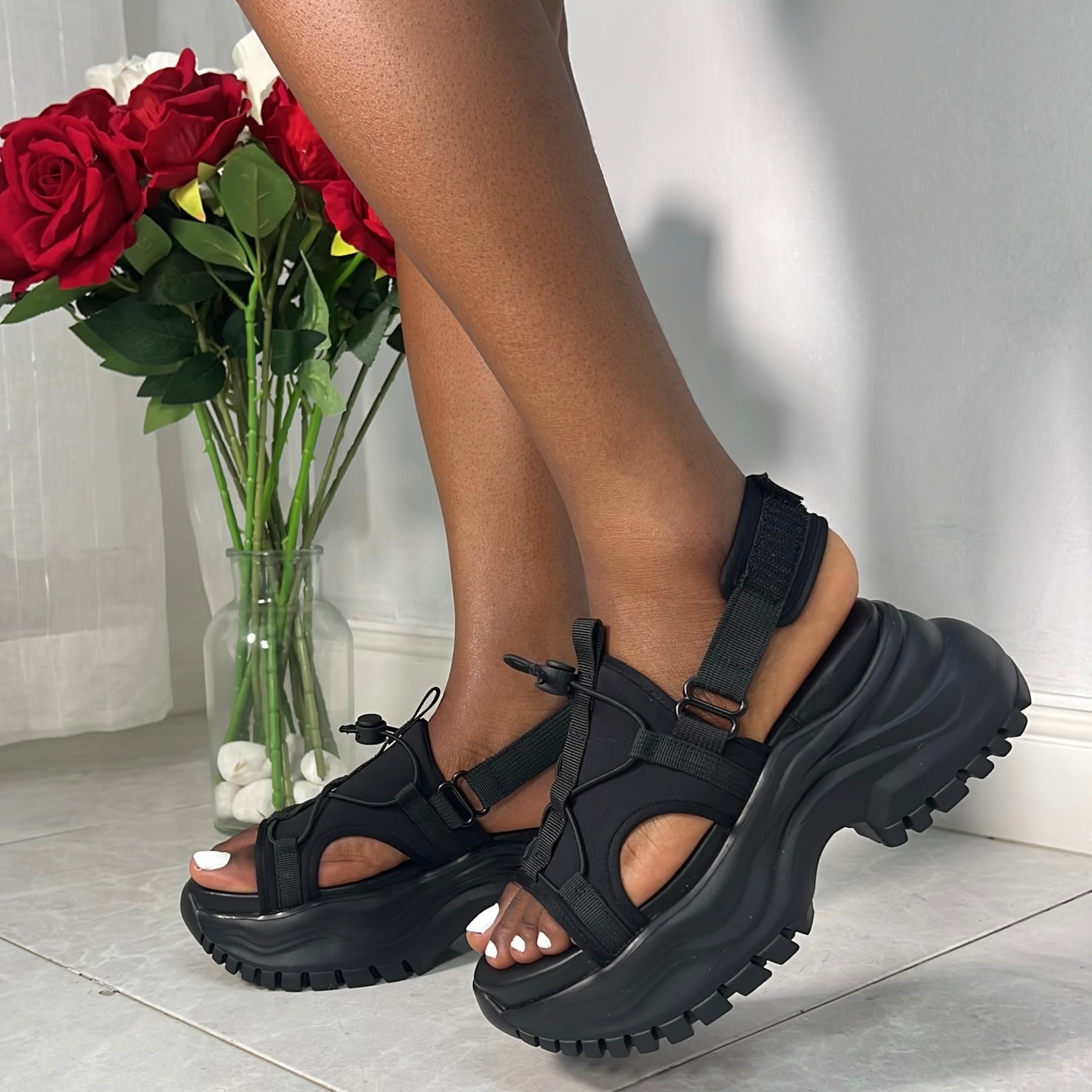 Studios Chunky Sole Velcro Sandal in Black