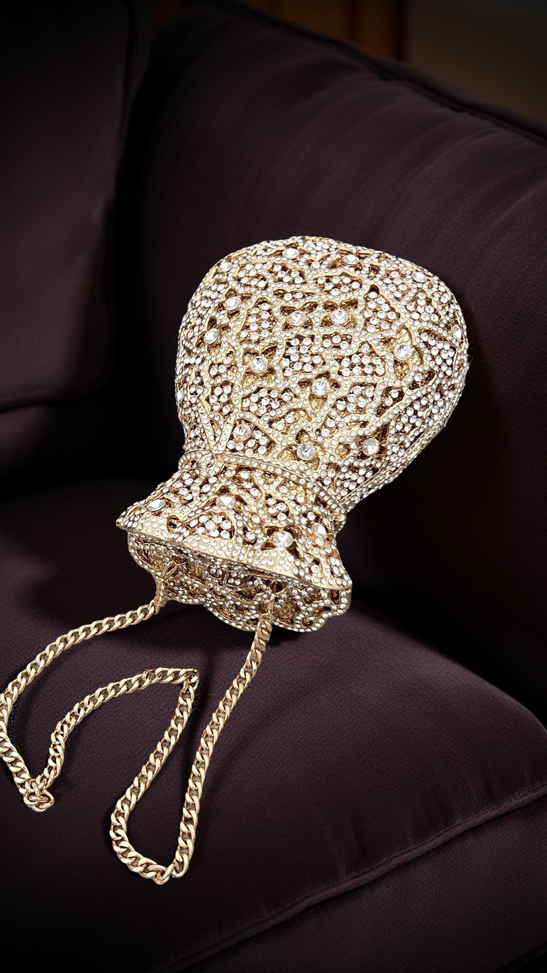 Portofino Luxe Clutch Structured Party Purse with Stones in Gold