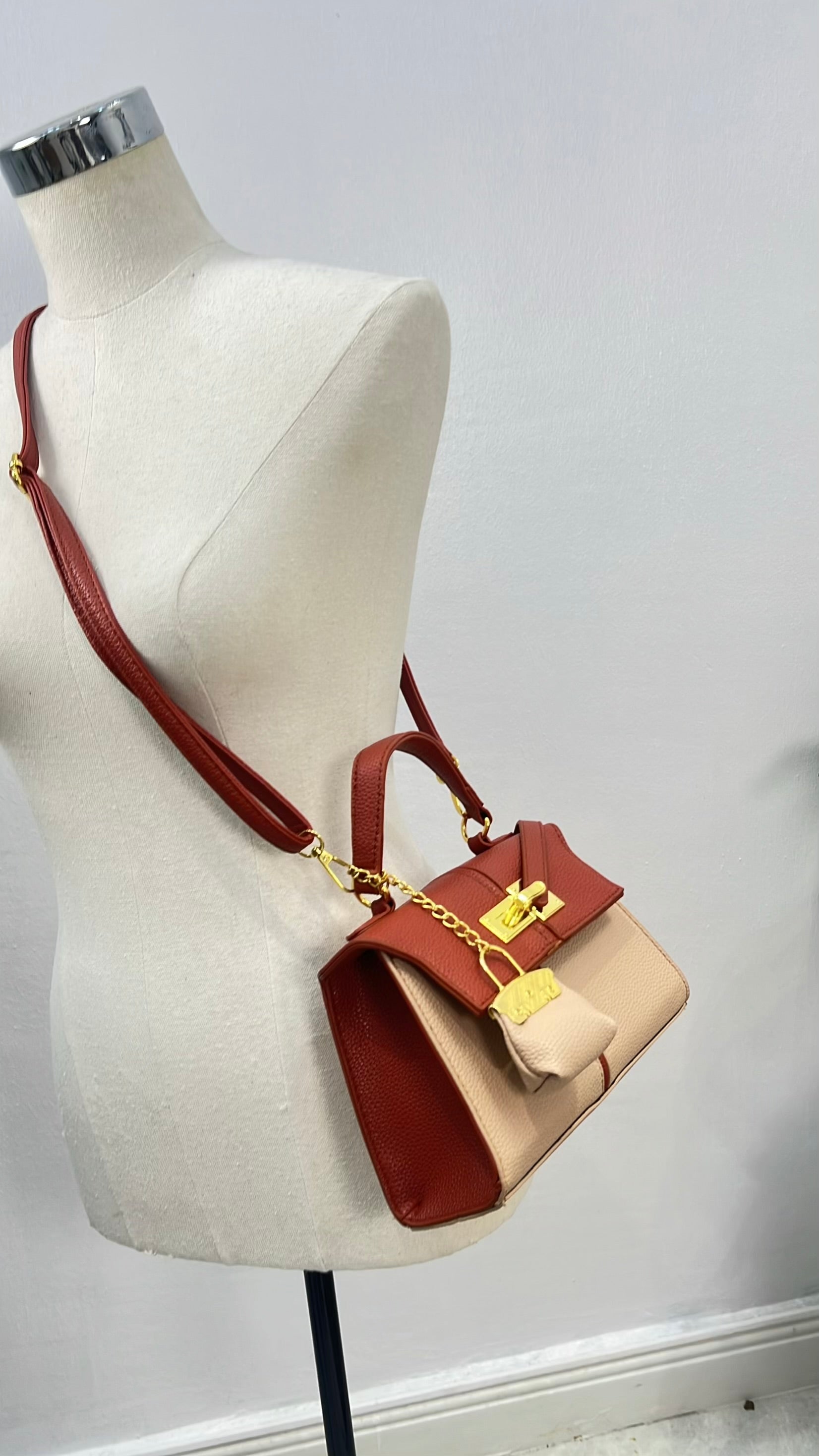 Classic Top Handle Mini Bag in Brown/Beige