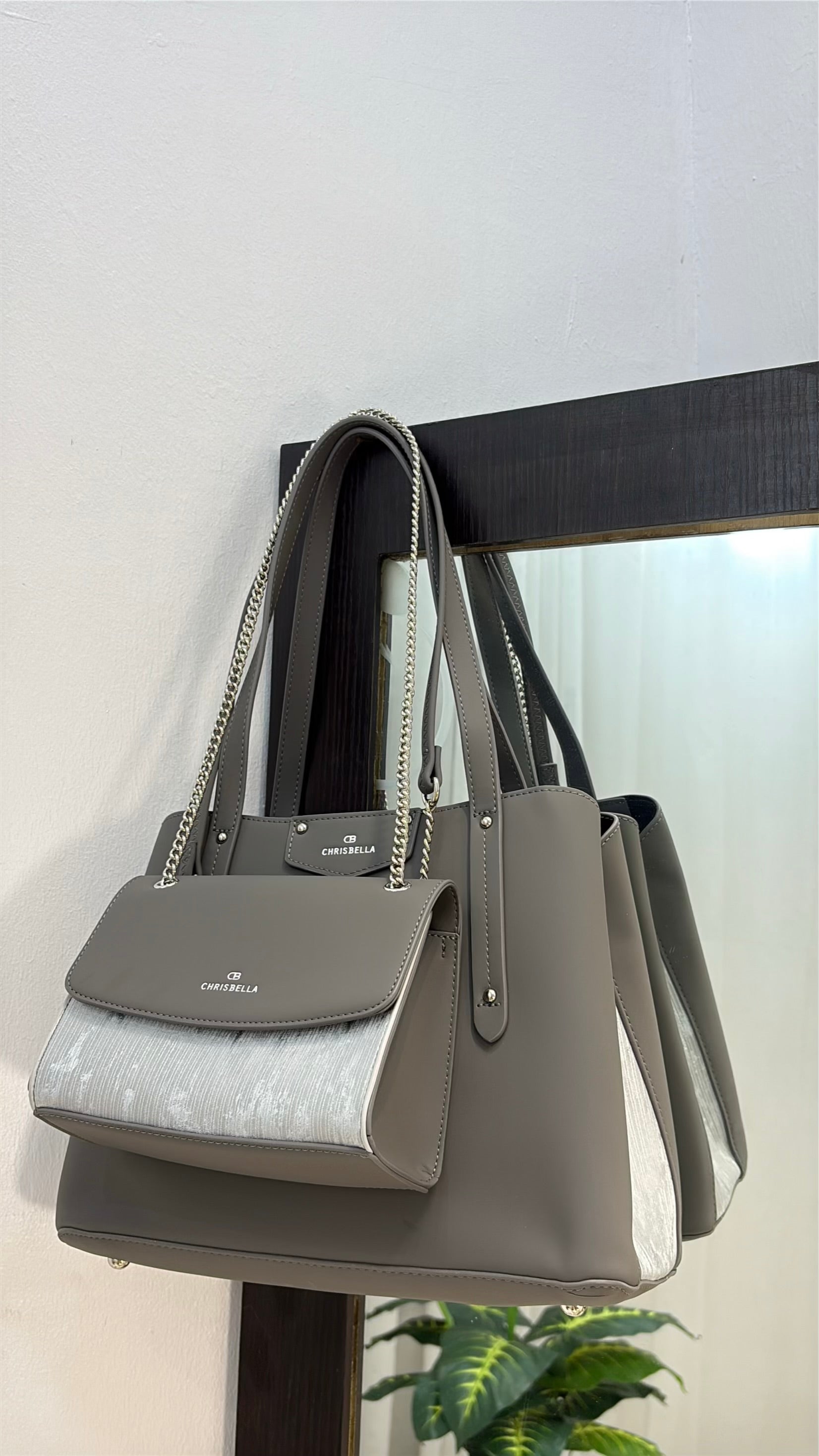 Chrisbella Triple Compartment 2-in-1 Shoulder Bag in Grey