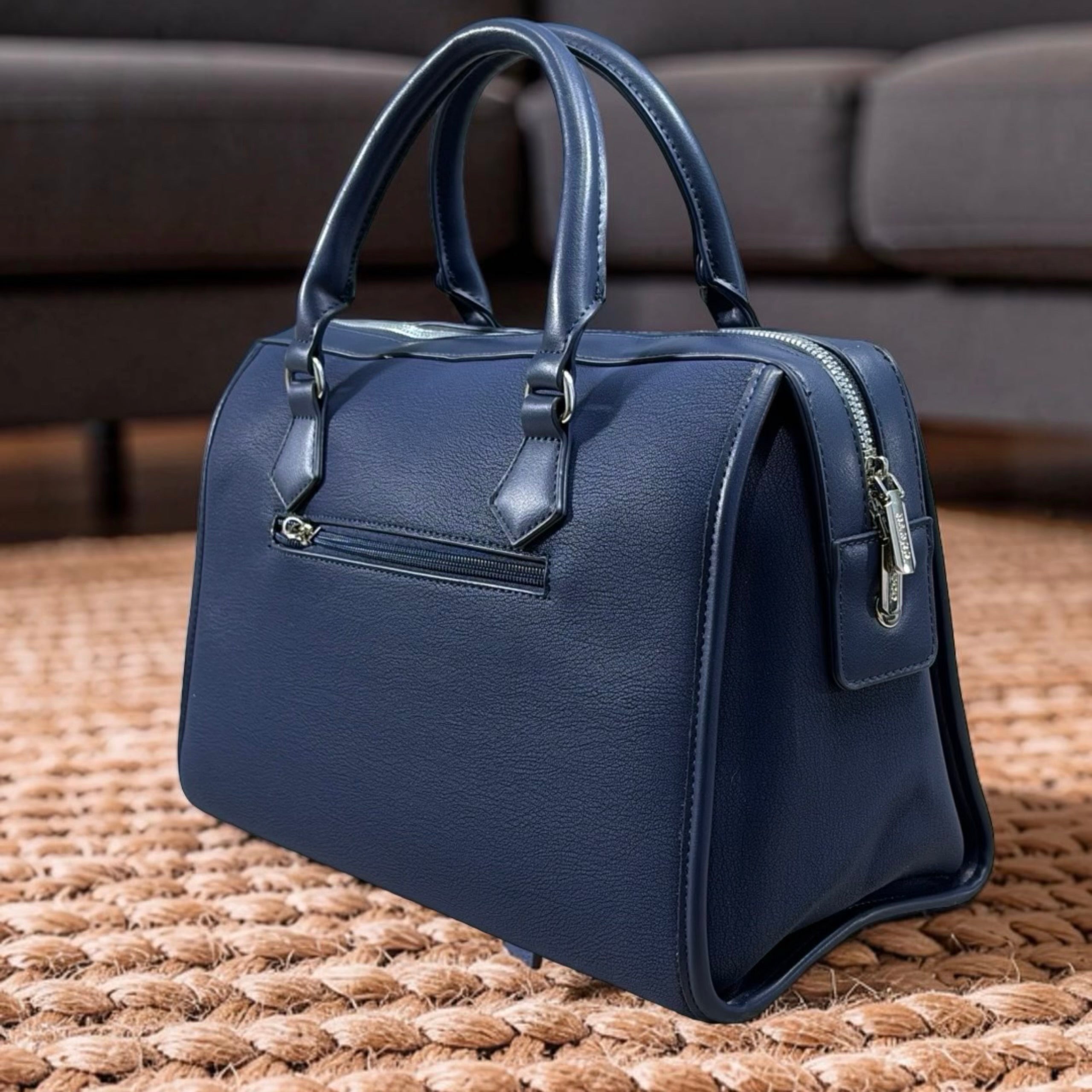 Bagco Double Front Zip Two-Tone Bag in Navy